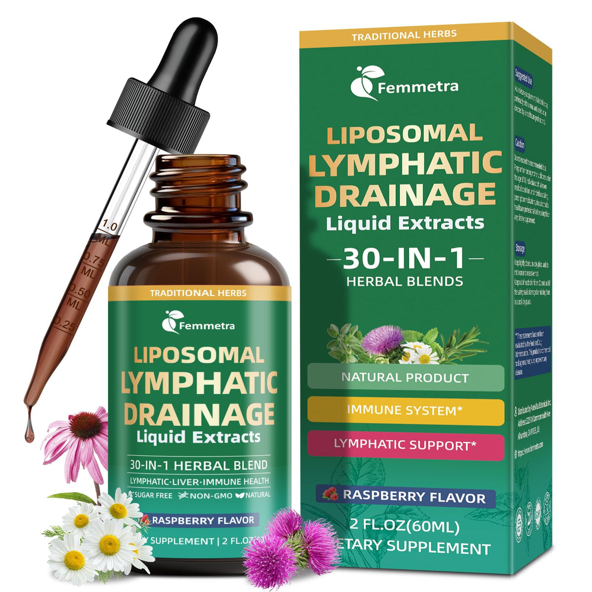 Femmetra Liposomal Lymphatic Drainage Drops 60ml front view