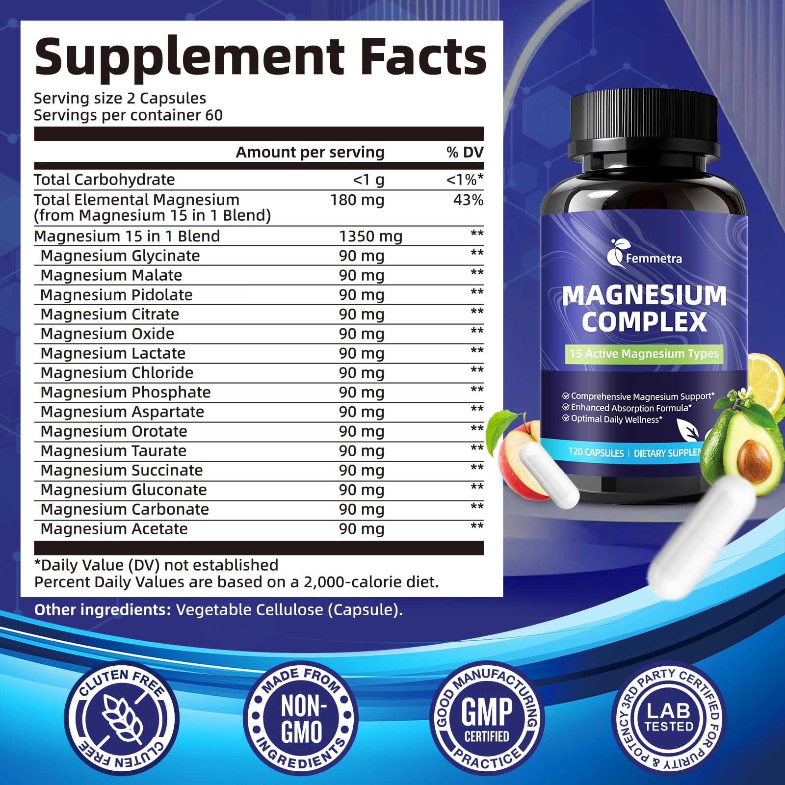 Femmetra Magnesium Complex bottle side view