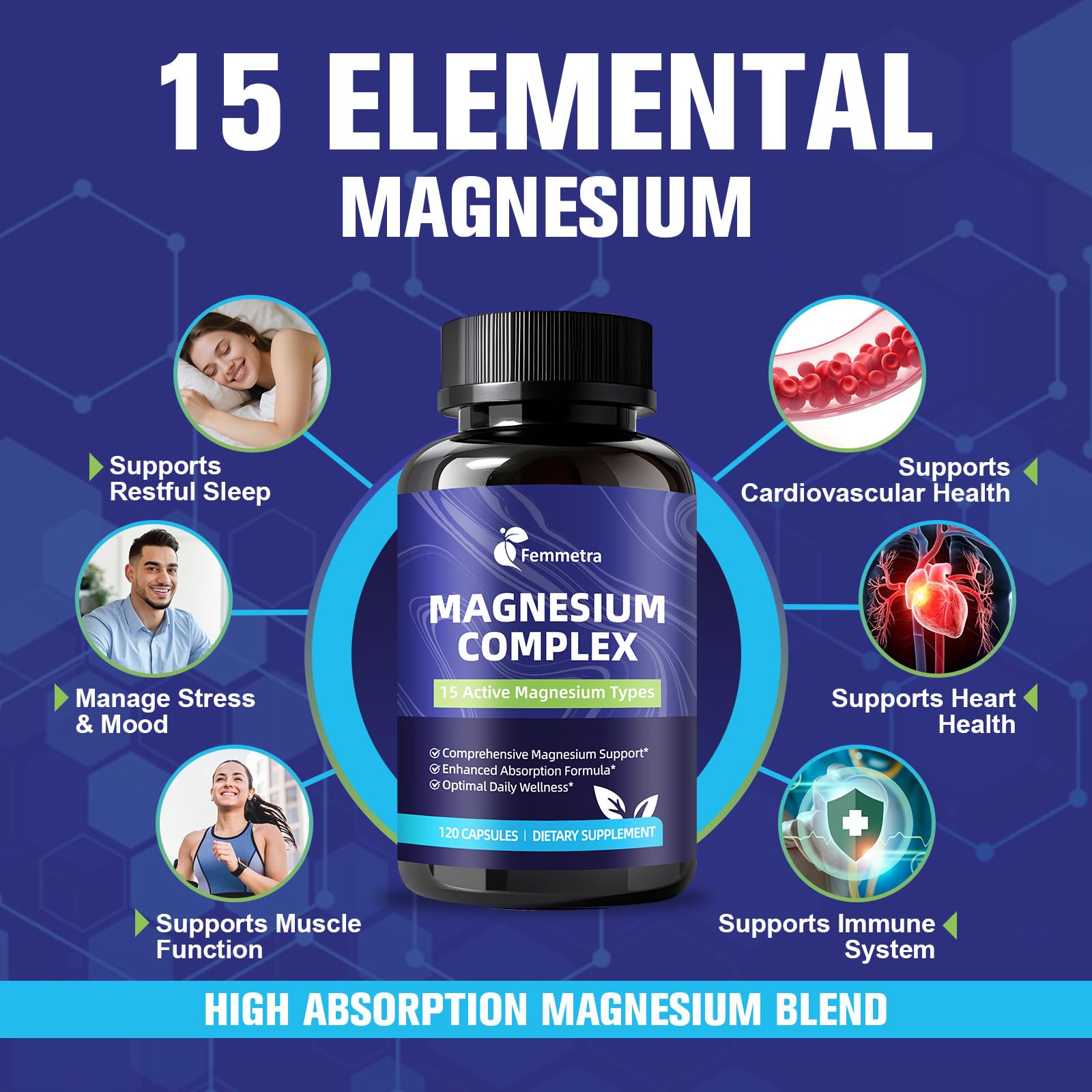 Femmetra Magnesium Complex bottle with a measuring spoon