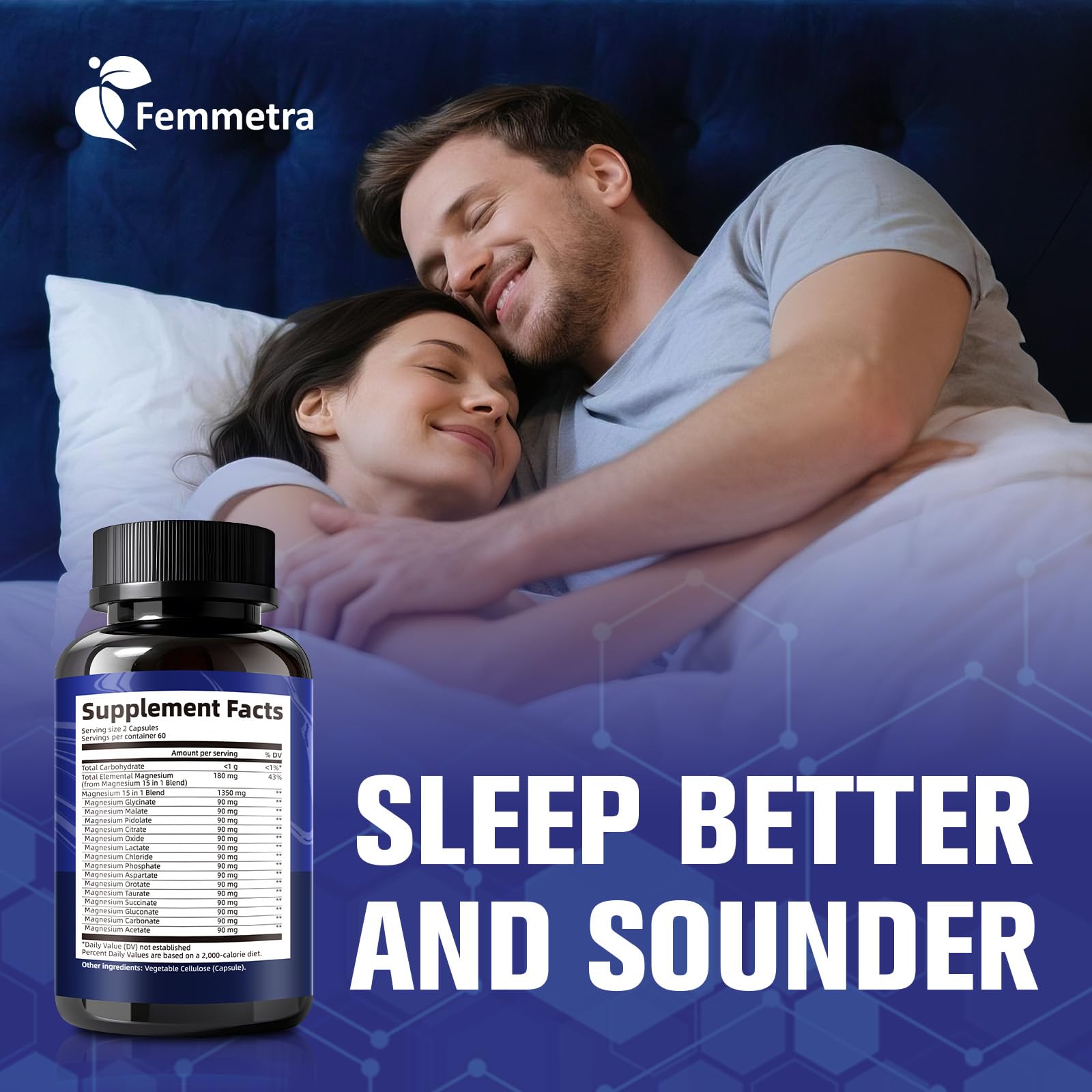 Femmetra Magnesium Complex capsules on a wooden table