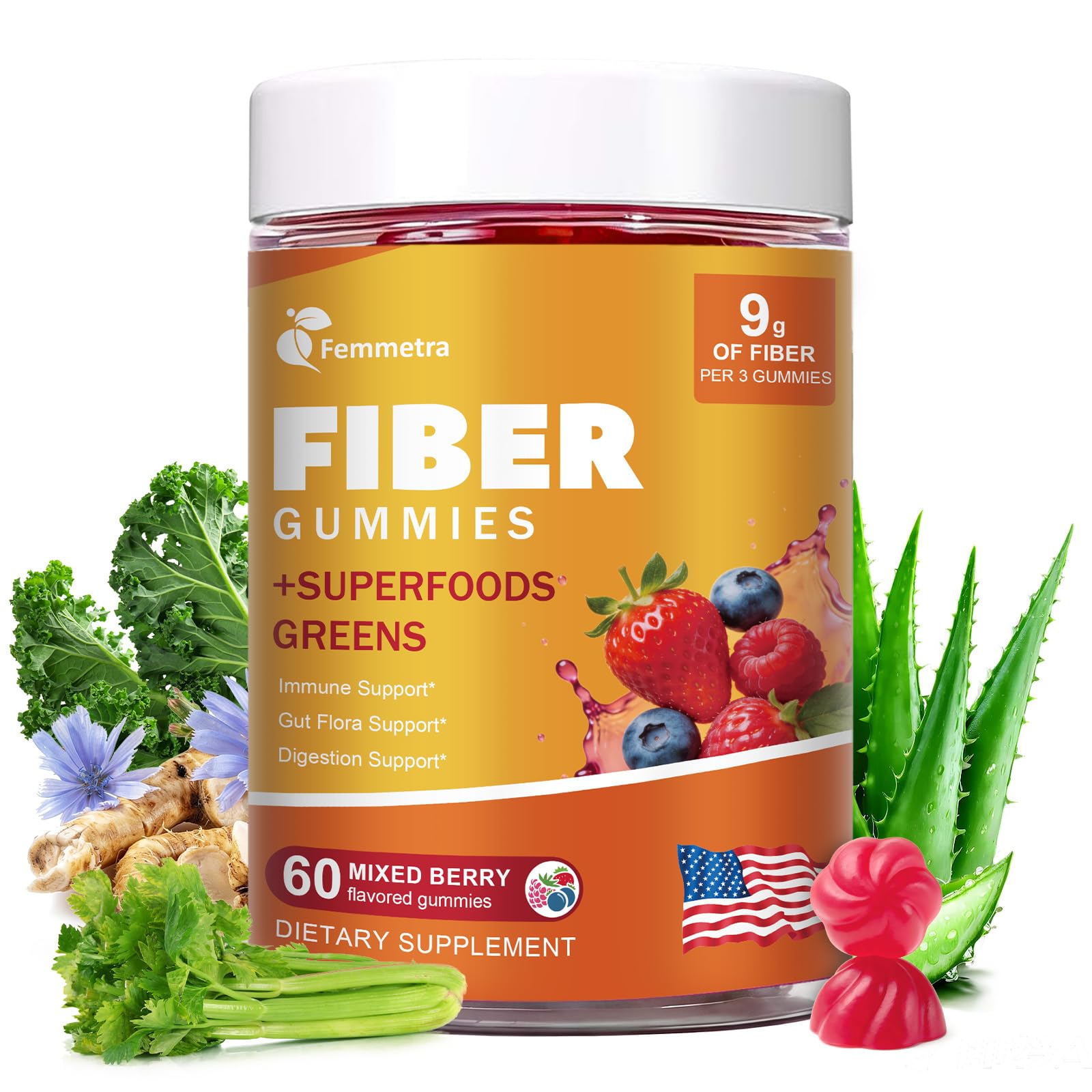 Femmetra Prebiotic Fiber Gummies 60 Count front view