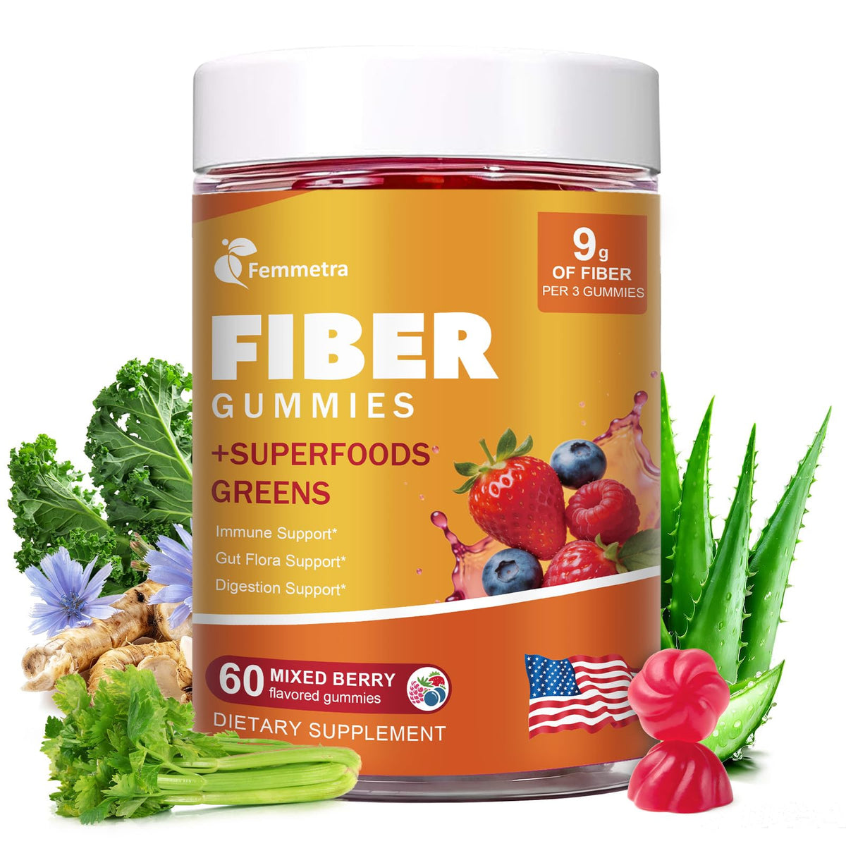 Femmetra Prebiotic Fiber Gummies 60 Count front view