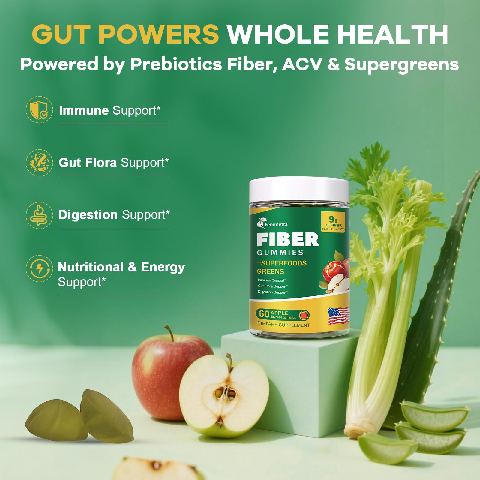 Femmetra Prebiotic Fiber Gummies ingredients close-up