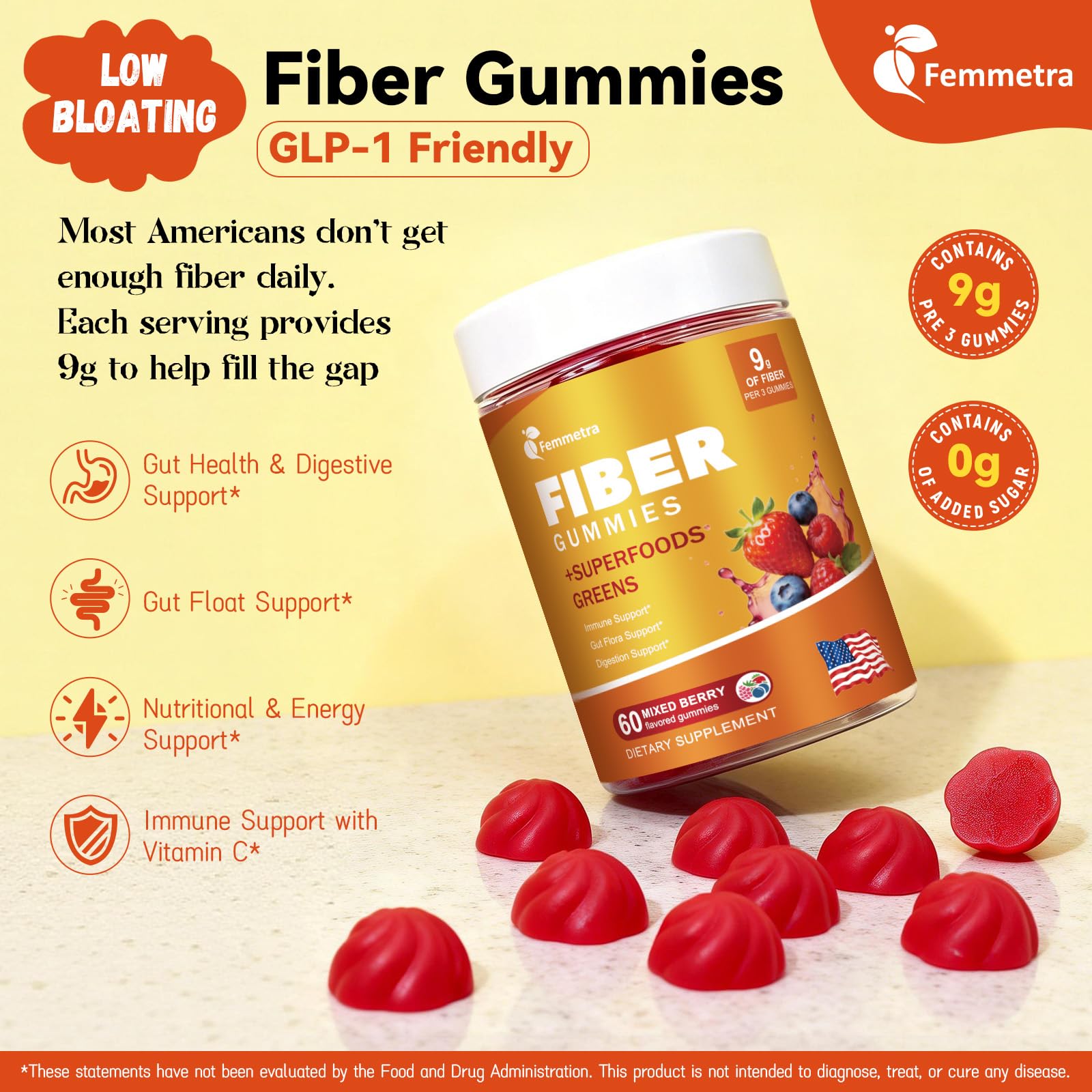 Femmetra Prebiotic Fiber Gummies mixed berry flavour