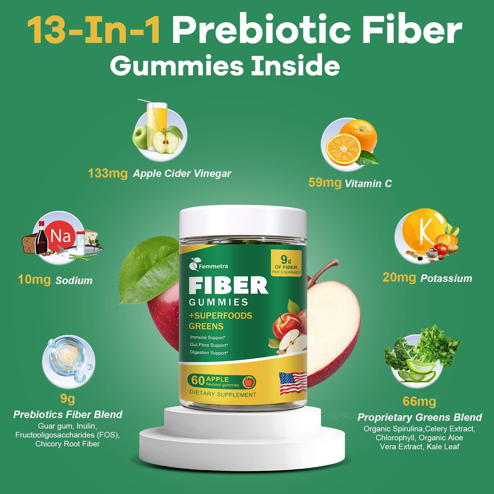 Femmetra Prebiotic Fiber Gummies showing apple flavour