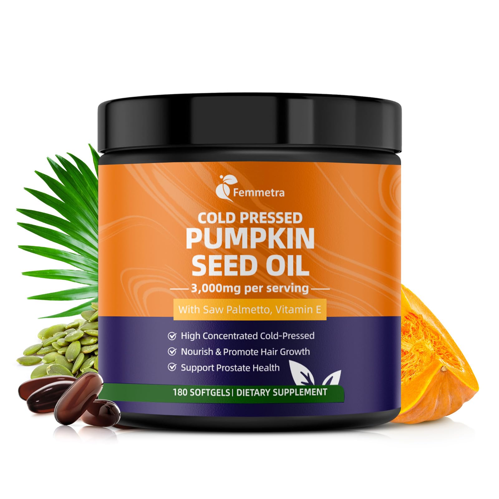 Femmetra Pumpkin Seed Oil Softgels 3000mg front view