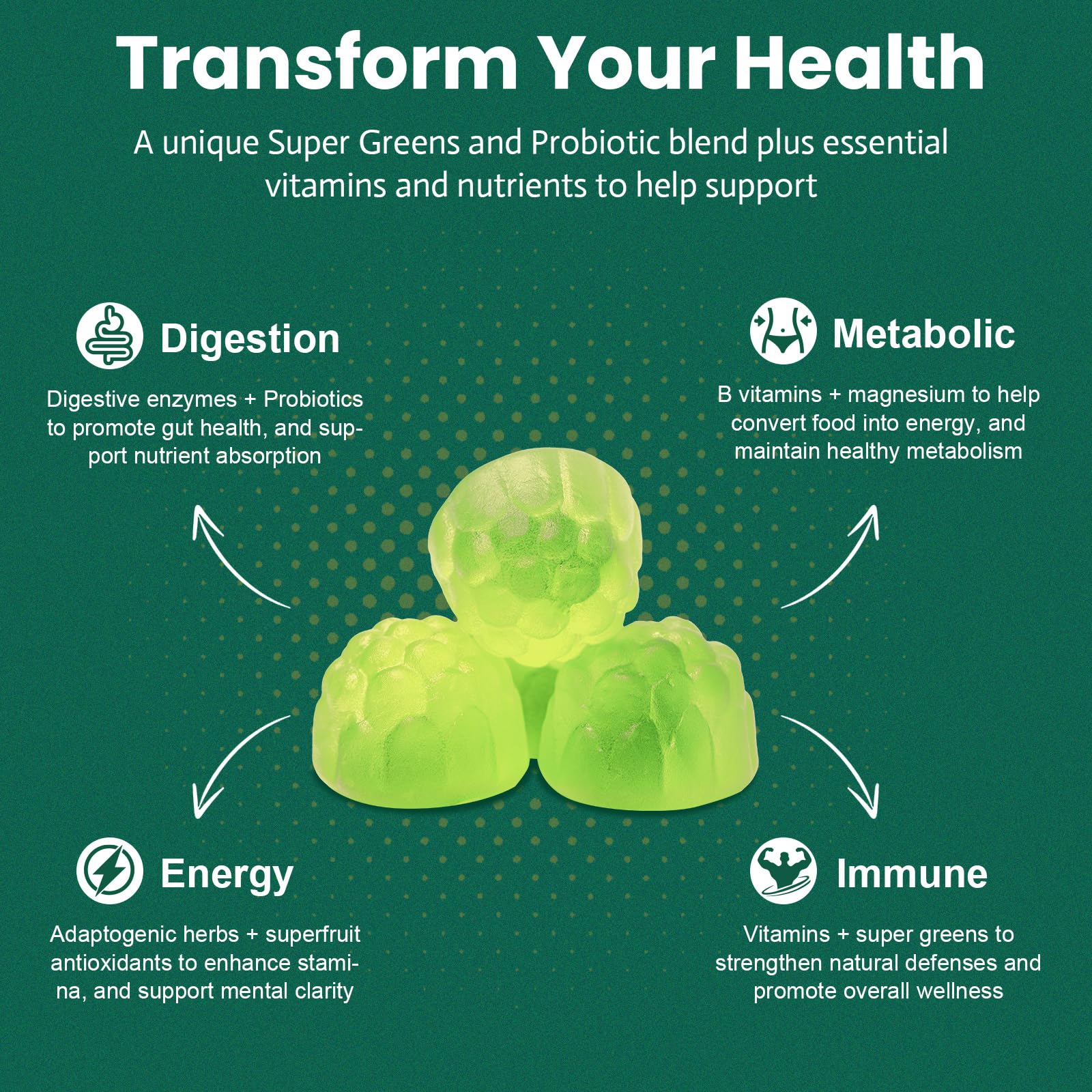 Femmetra Super Greens Gummies open package with gummies displayed