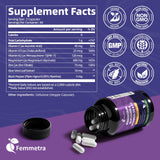 Femmetra supplement bottle with 60 capsules side view