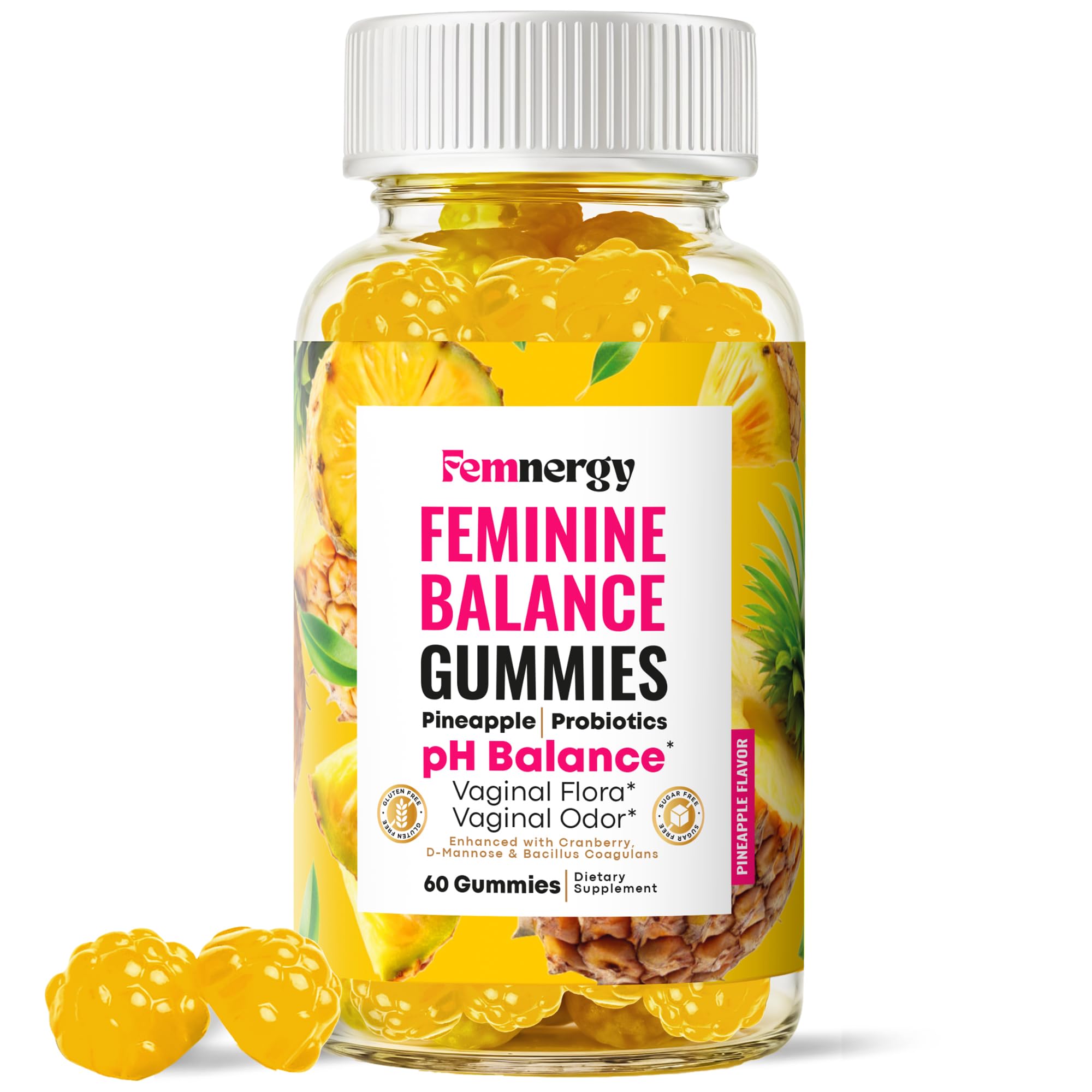 Femnergy Feminine Balance Gummies 60 count bottle front view