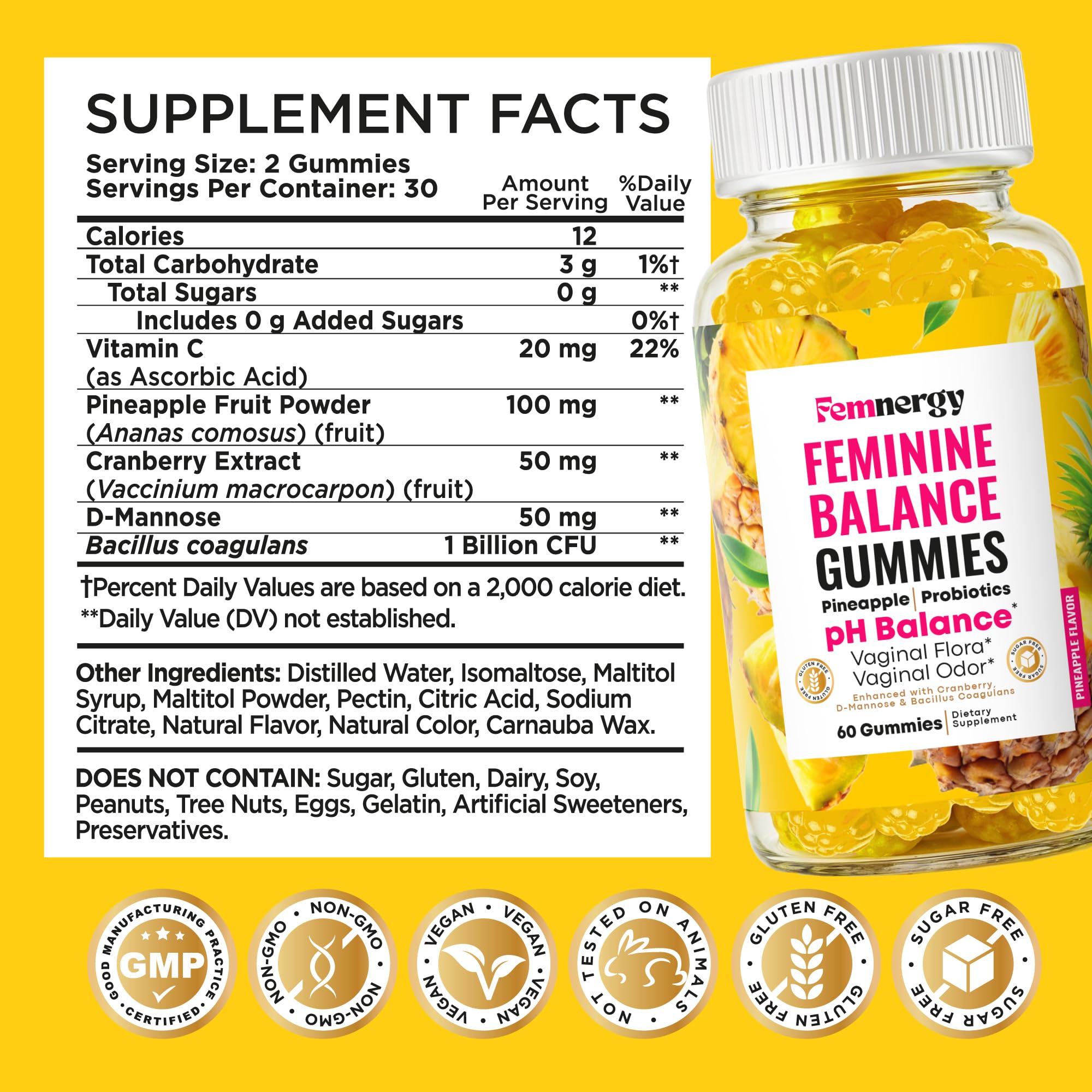 Femnergy Feminine Balance Gummies bottle with a measuring spoon