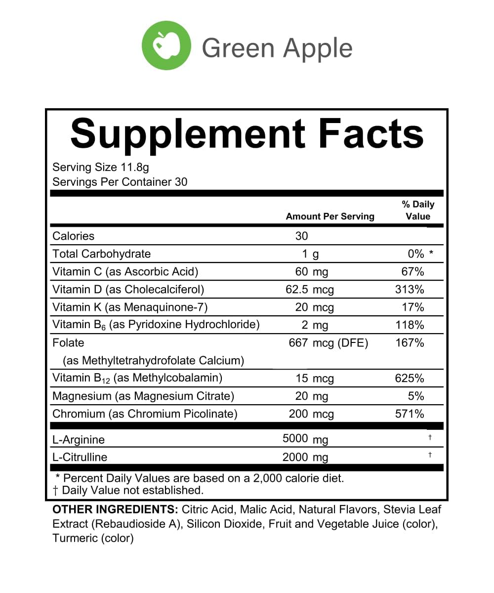 Fenix Nutrition L-Arginine Powder 5000mg nutritional information