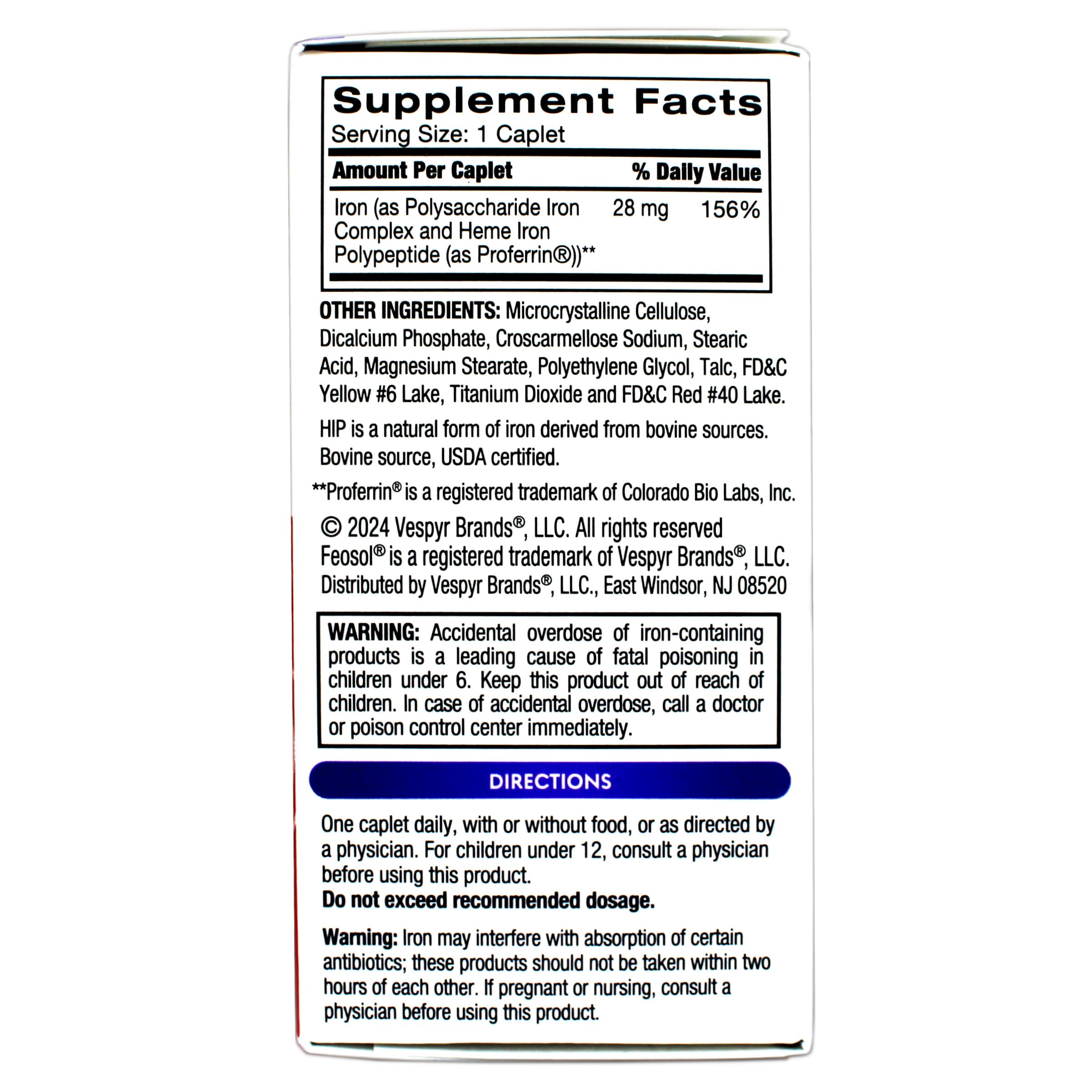 Feosol Complete Iron Supplement Caplets 28mg side view