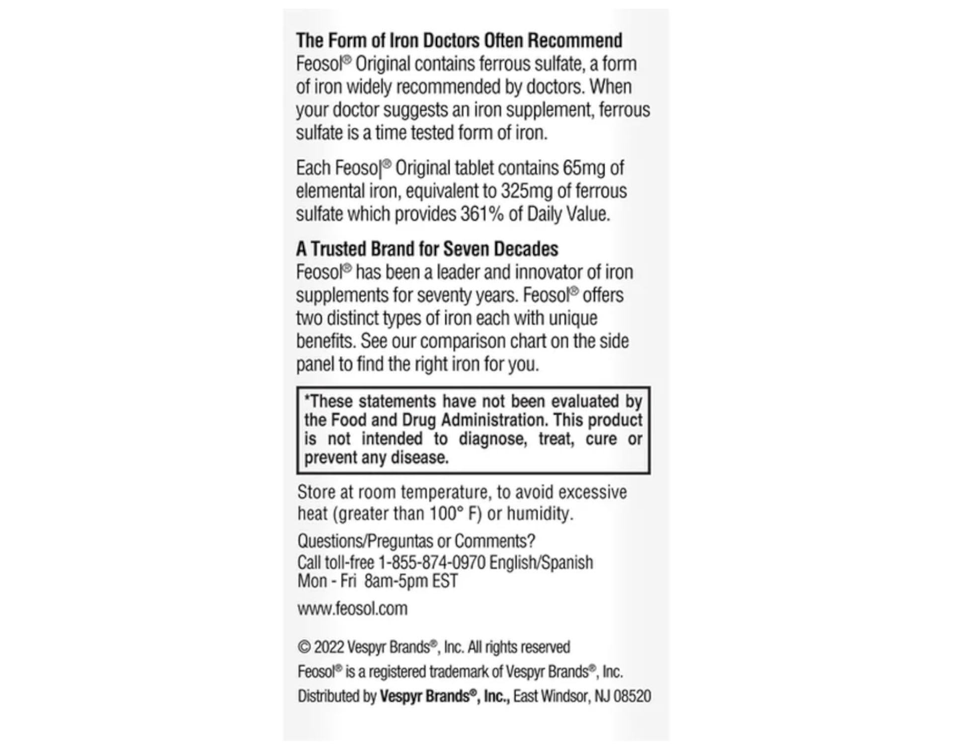 Feosol Iron Supplement 325mg Ferrous Sulfate ingredients list