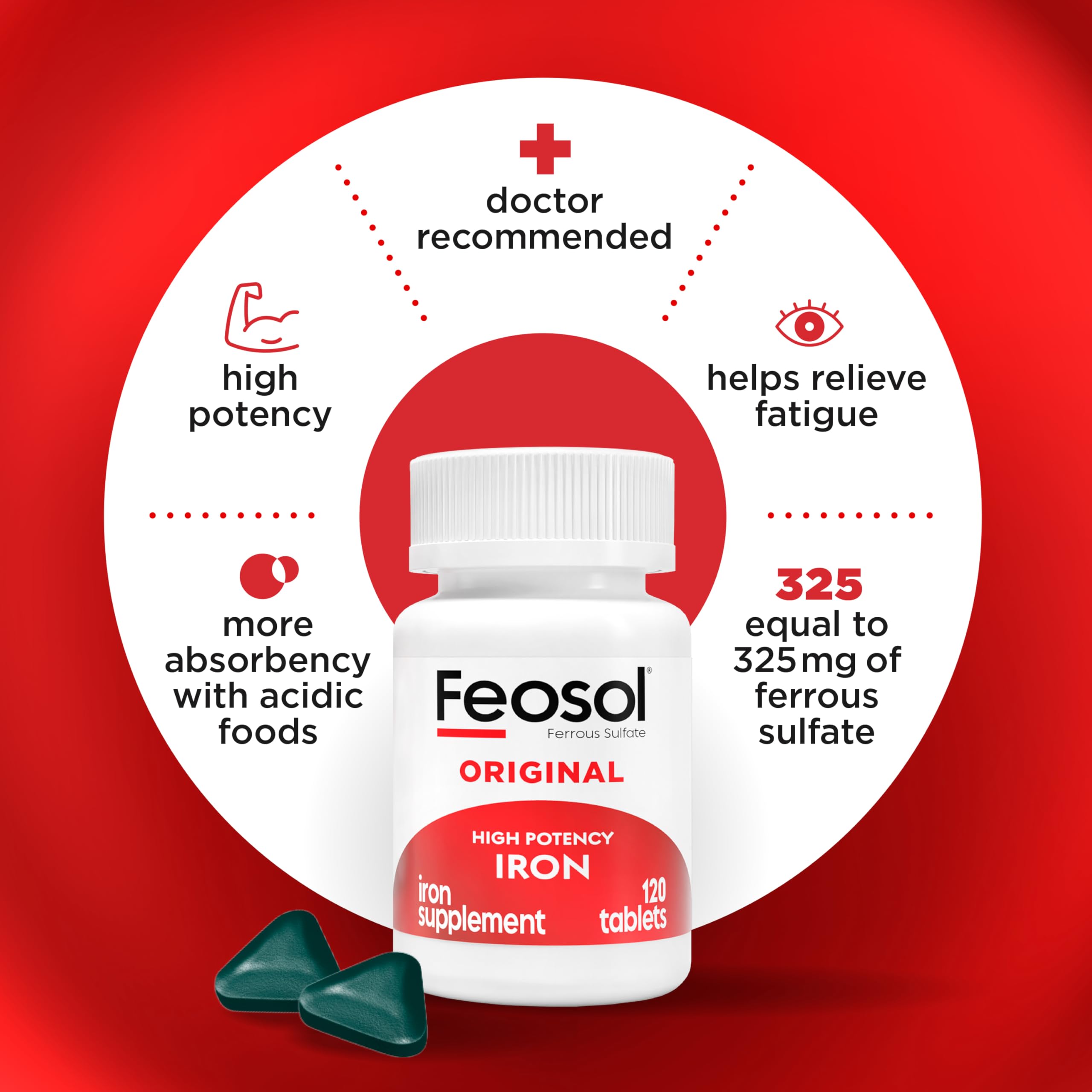 Feosol Original Iron Supplement bottle with dosage information
