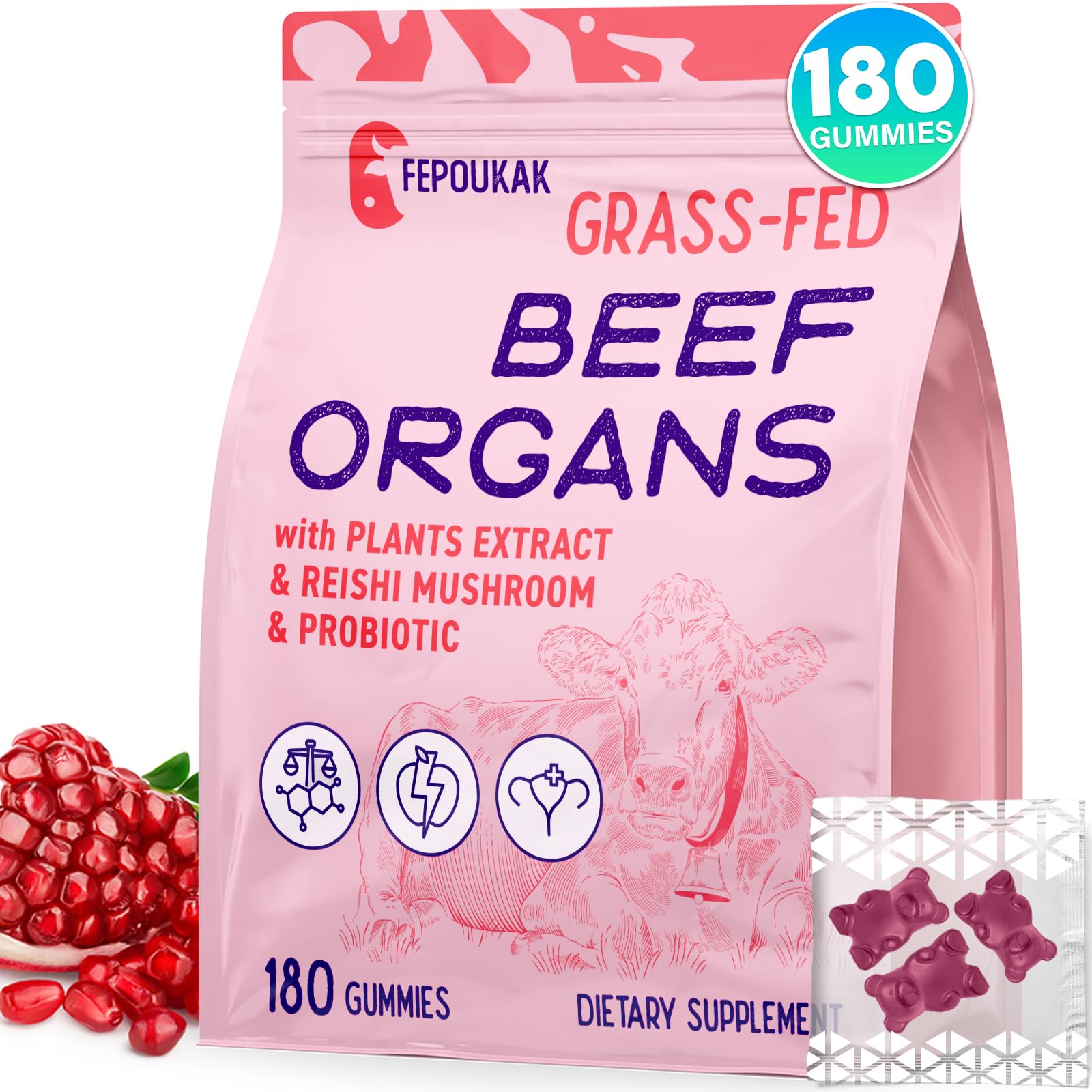 Fepoukak Beef Organ Supplement for Women gummy packaging front view