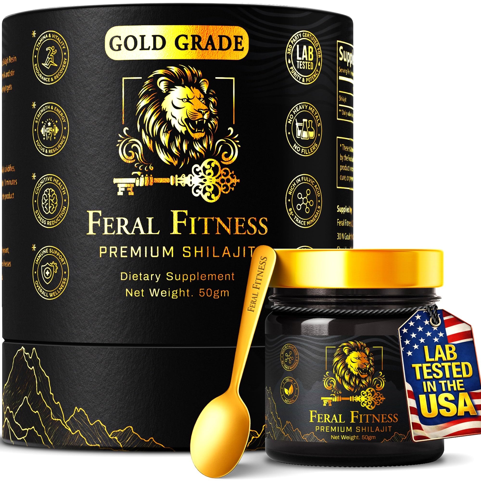 Feral Fitness Shilajit 50g glass jar front view