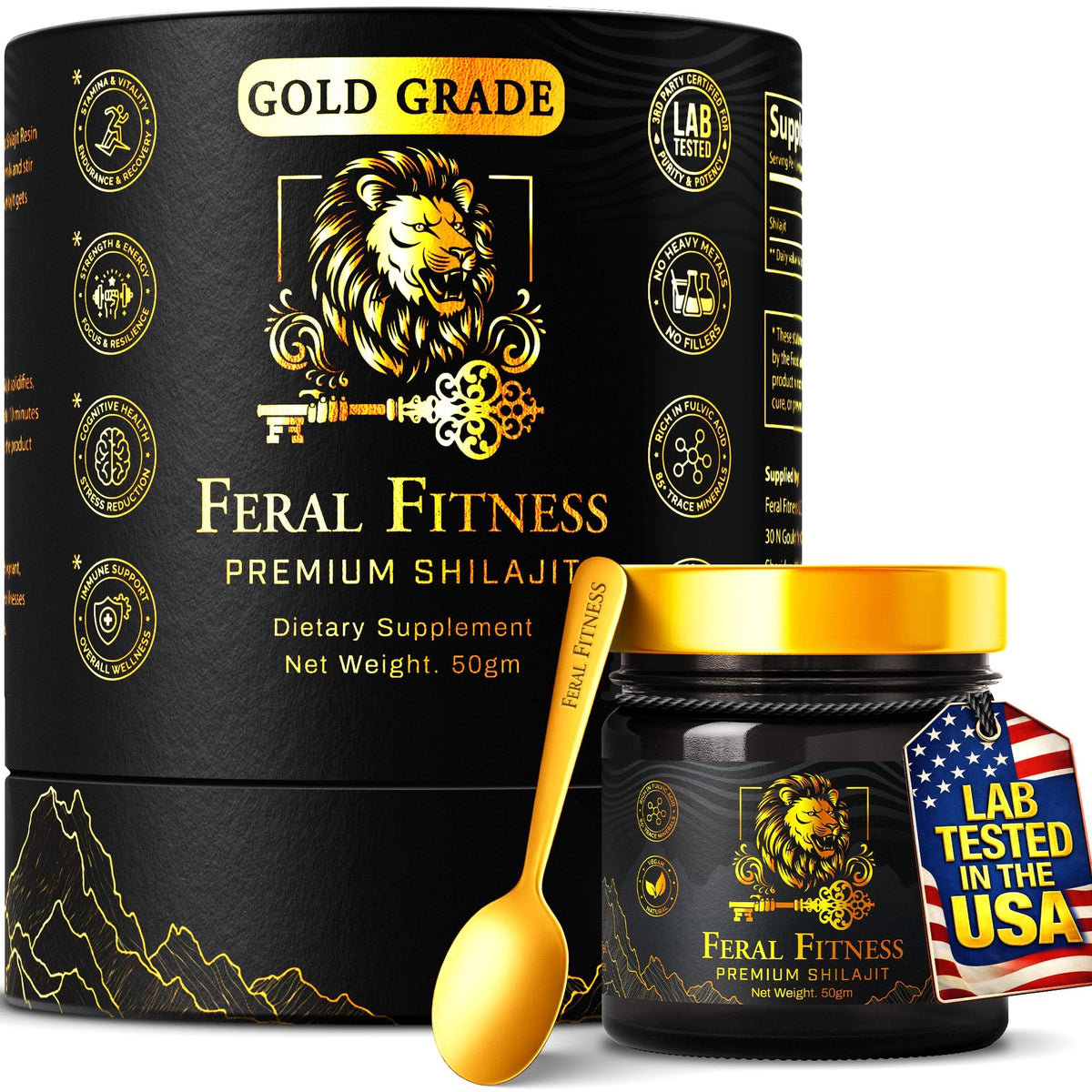 Feral Fitness Shilajit 50g glass jar front view