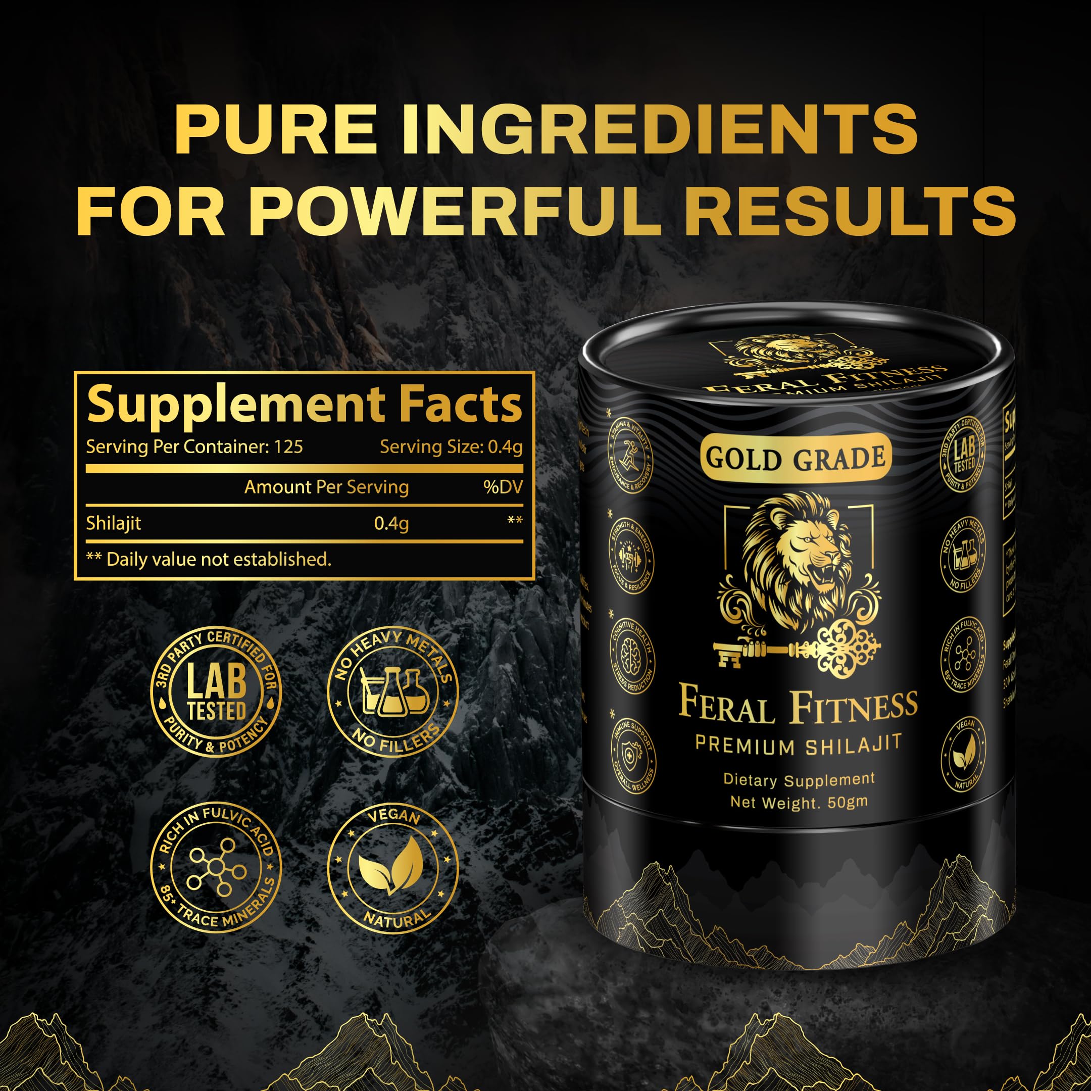Feral Fitness Shilajit with natural Himalayan background