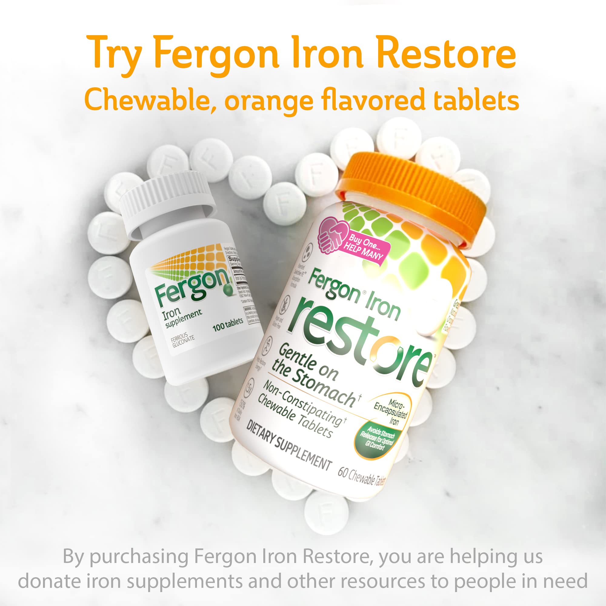 Fergon High Potency Iron Supplement 132g with lifestyle background