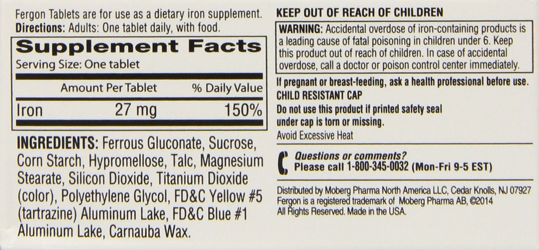 Fergon Iron Supplement tablet close-up showing size and shape