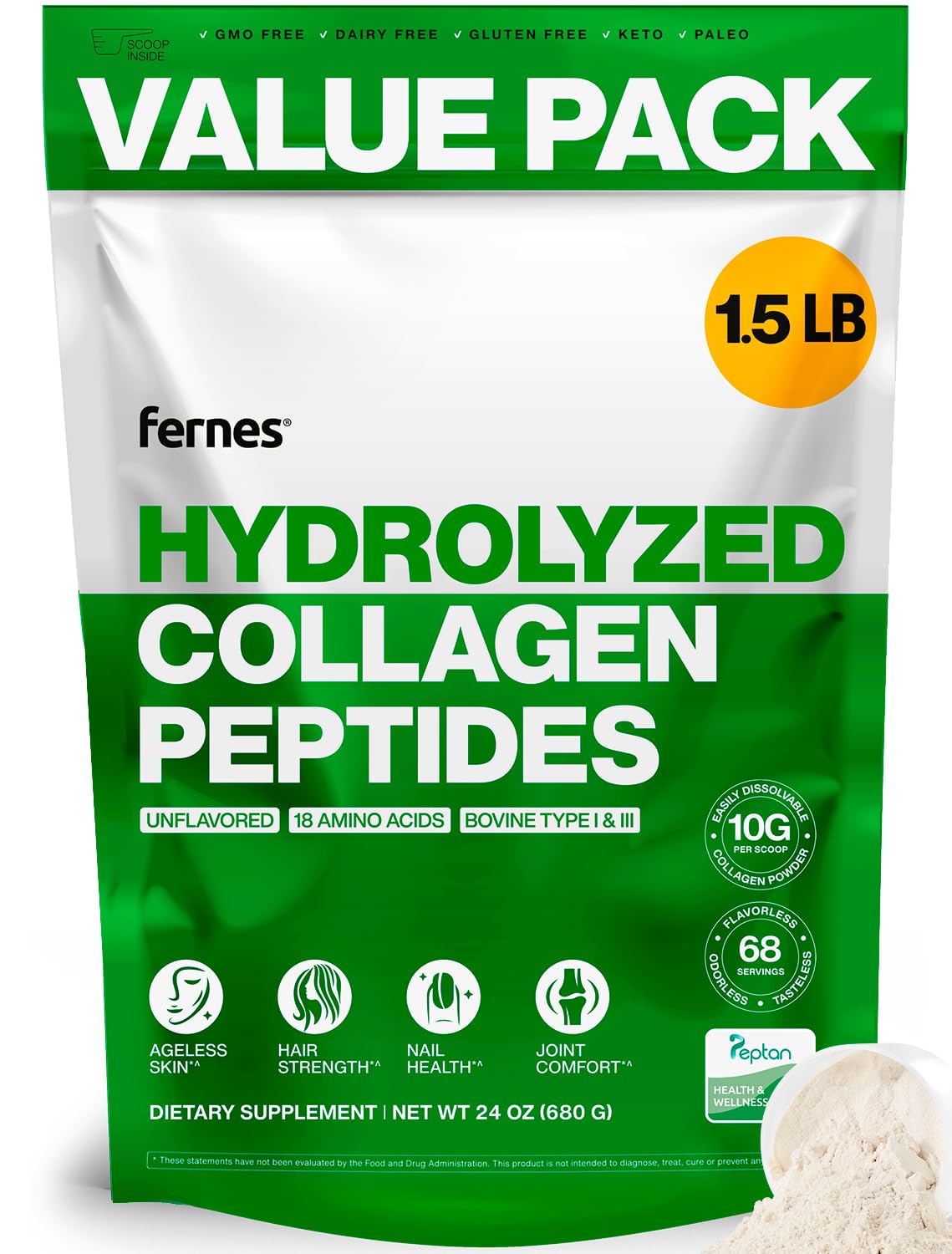 Fernes Collagen Peptides Powder 680g front view packaging