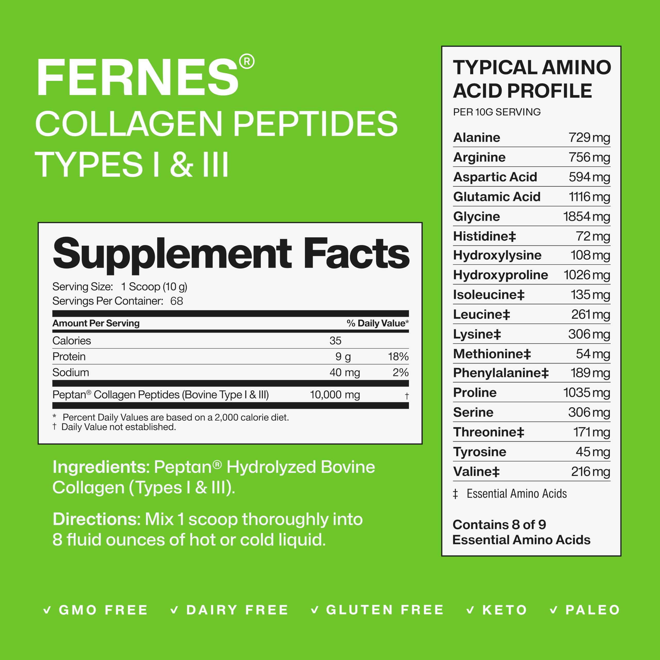 Fernes Collagen Peptides Powder 680g scoop and powder