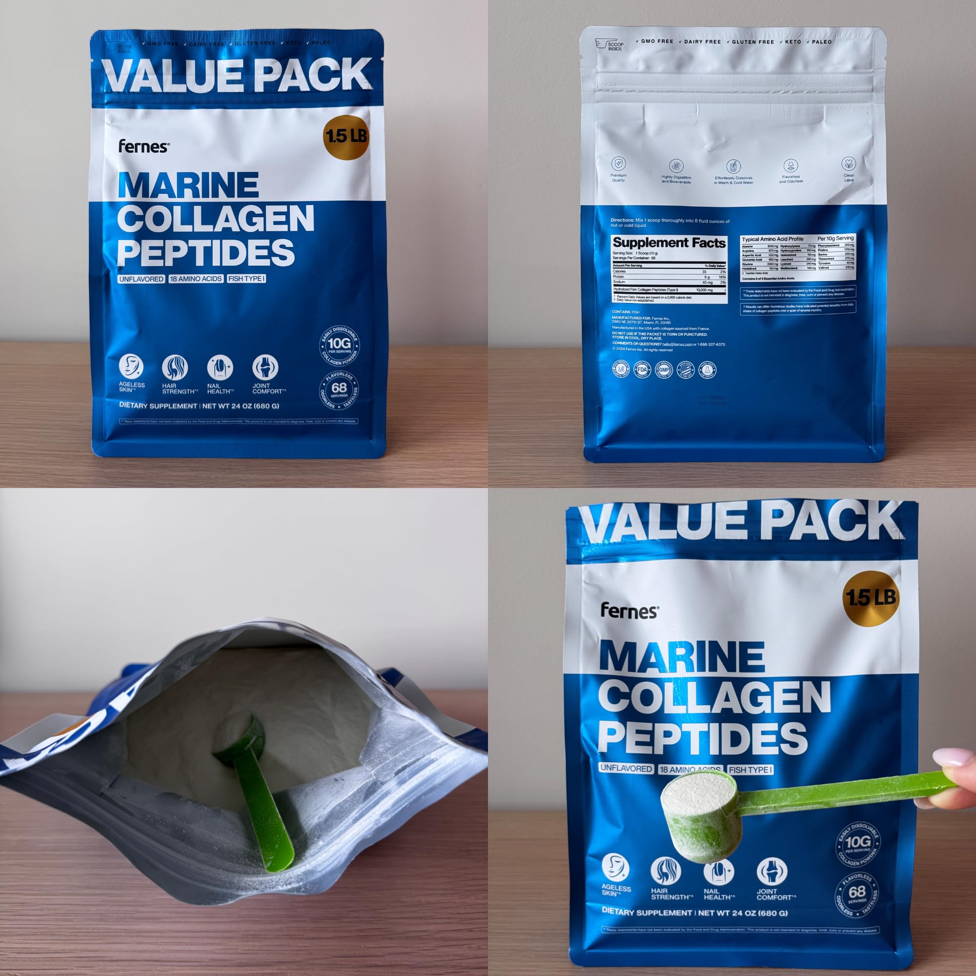 Fernes Marine Collagen Peptides Powder packaging side view