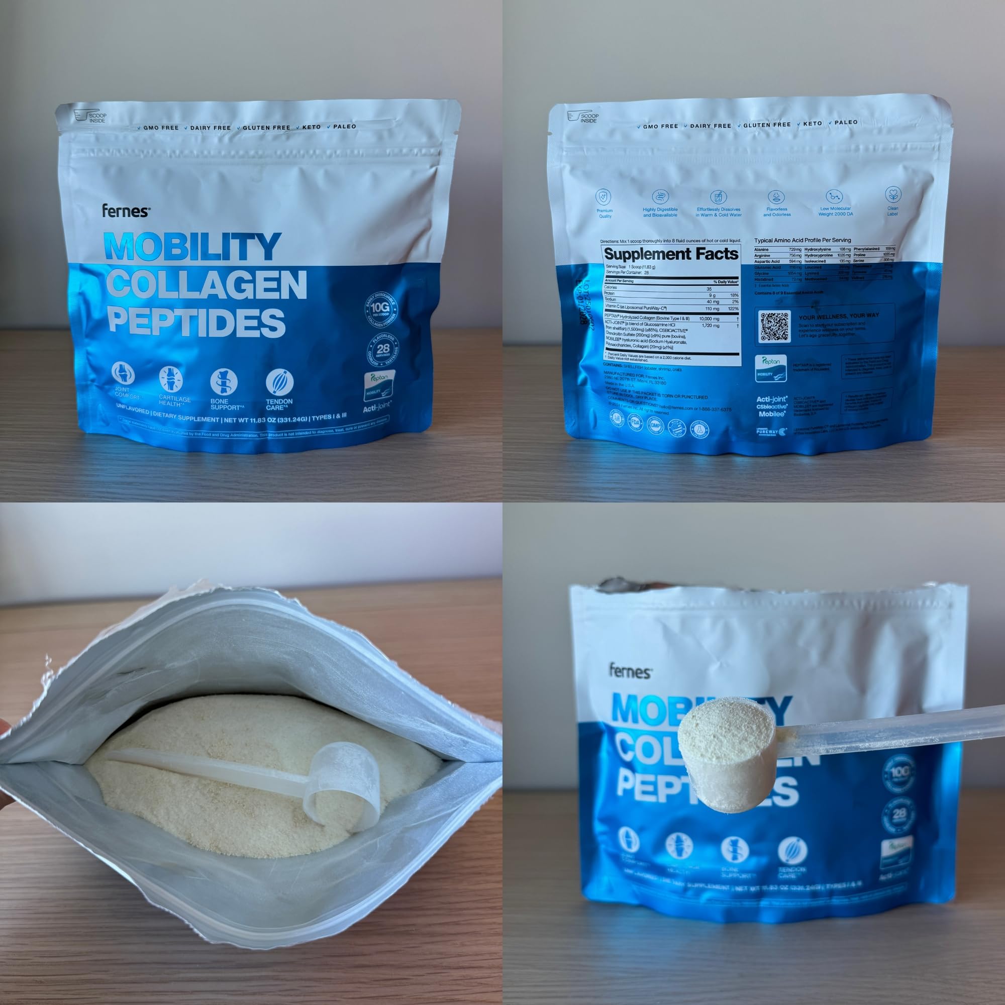 Fernes Mobility Collagen Peptides ingredients list on packaging