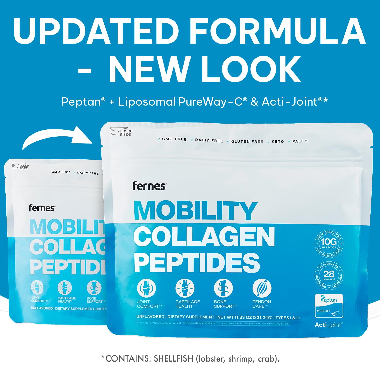 Fernes Mobility Collagen Peptides scoop in a glass of water