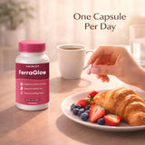 FERRAGLOW Daily Iron Supplement capsules in hand