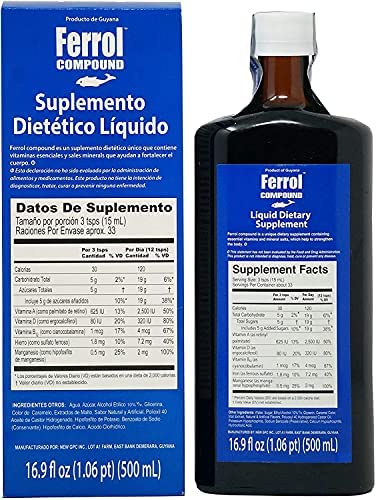Ferrol Liquid Dietary Supplement 16.9 fl oz label close-up