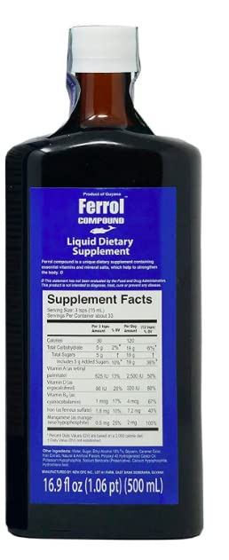 Ferrol Liquid Dietary Supplement 16.9 fl oz on a kitchen counter