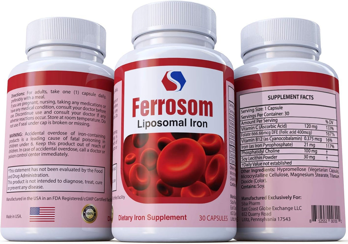 Ferrosom Iron Supplement Capsules 30 Count front view