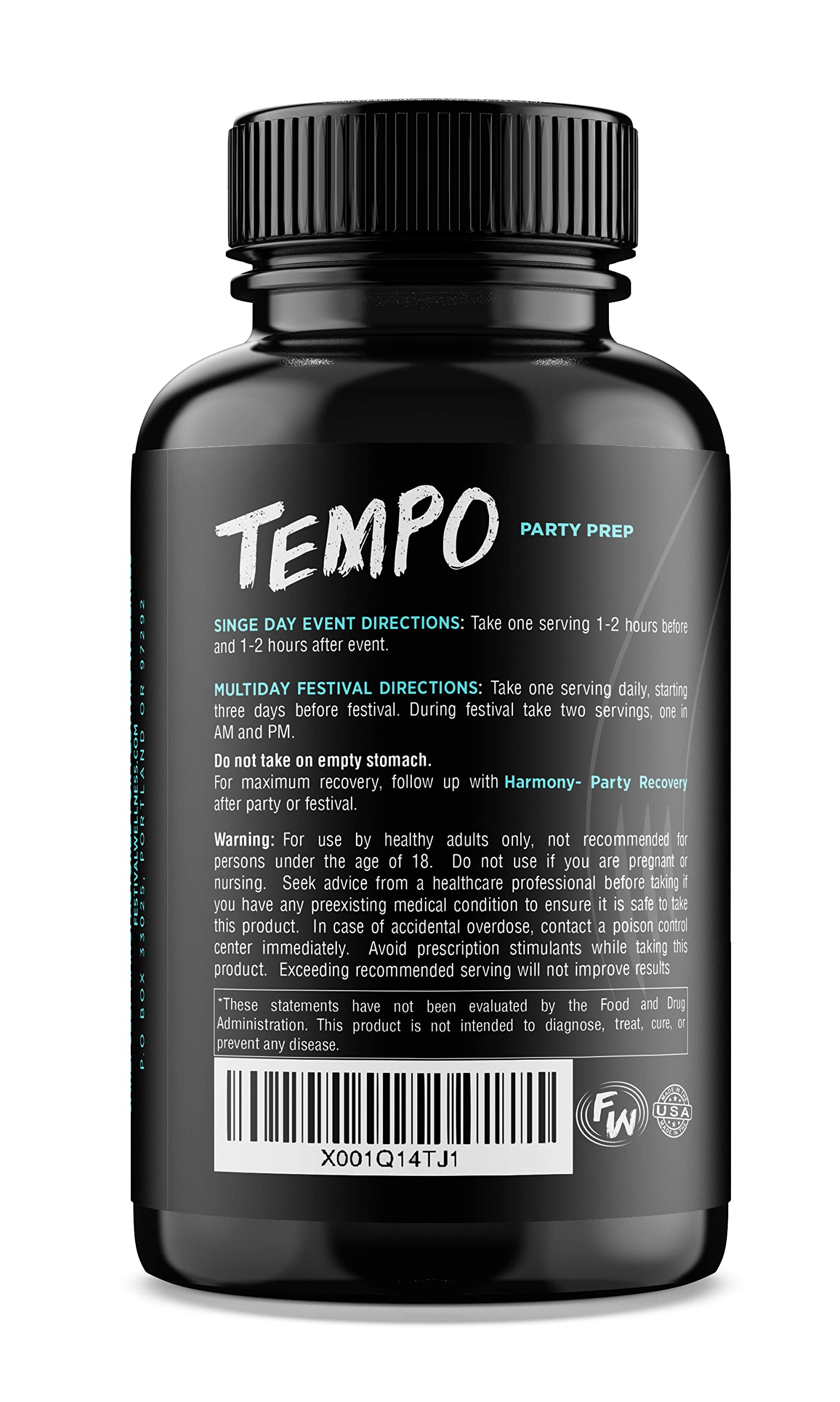 Festival Wellness Tempo Festival Prep Supplement ingredients list