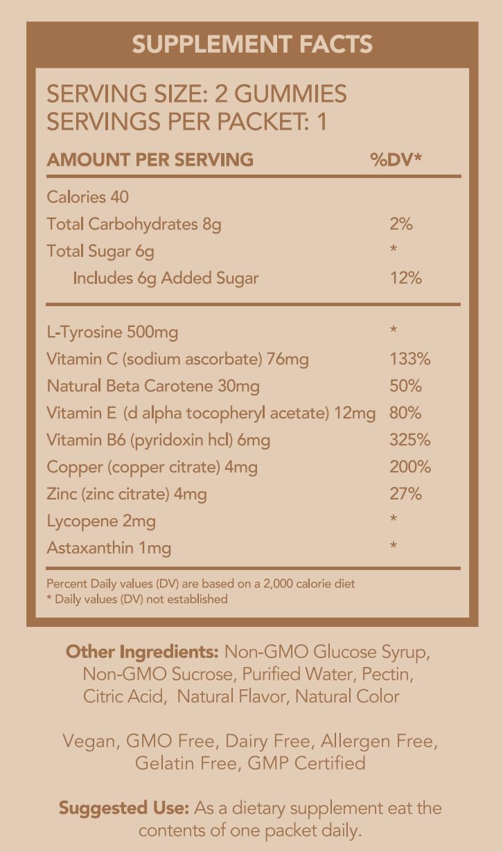 FGBG Summer Glow Gummies nutritional information on packaging
