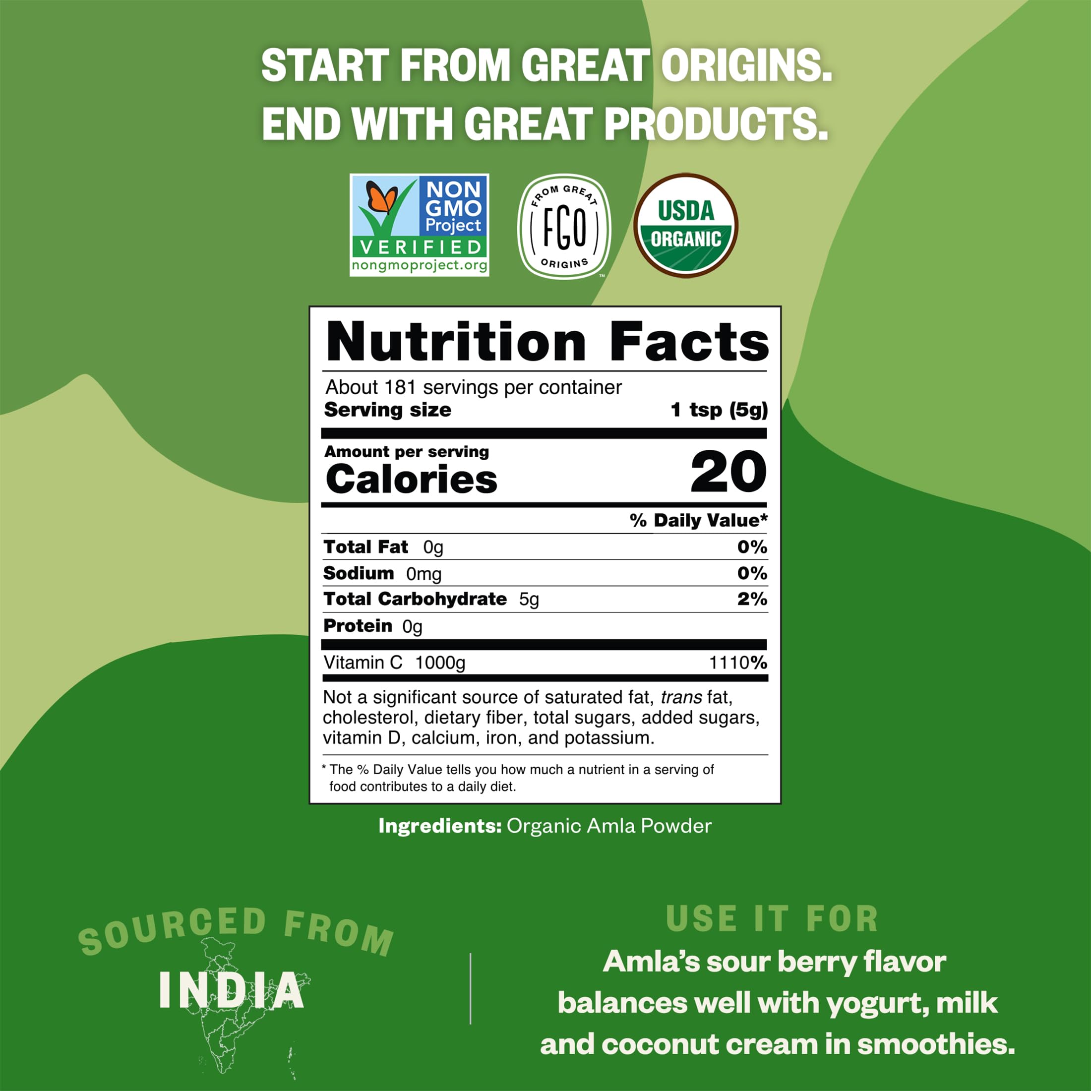 FGO Organic Amla Powder 32oz bag with scoop