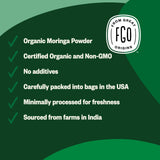 FGO Organic Moringa Leaf Powder 32oz bag open showing powder