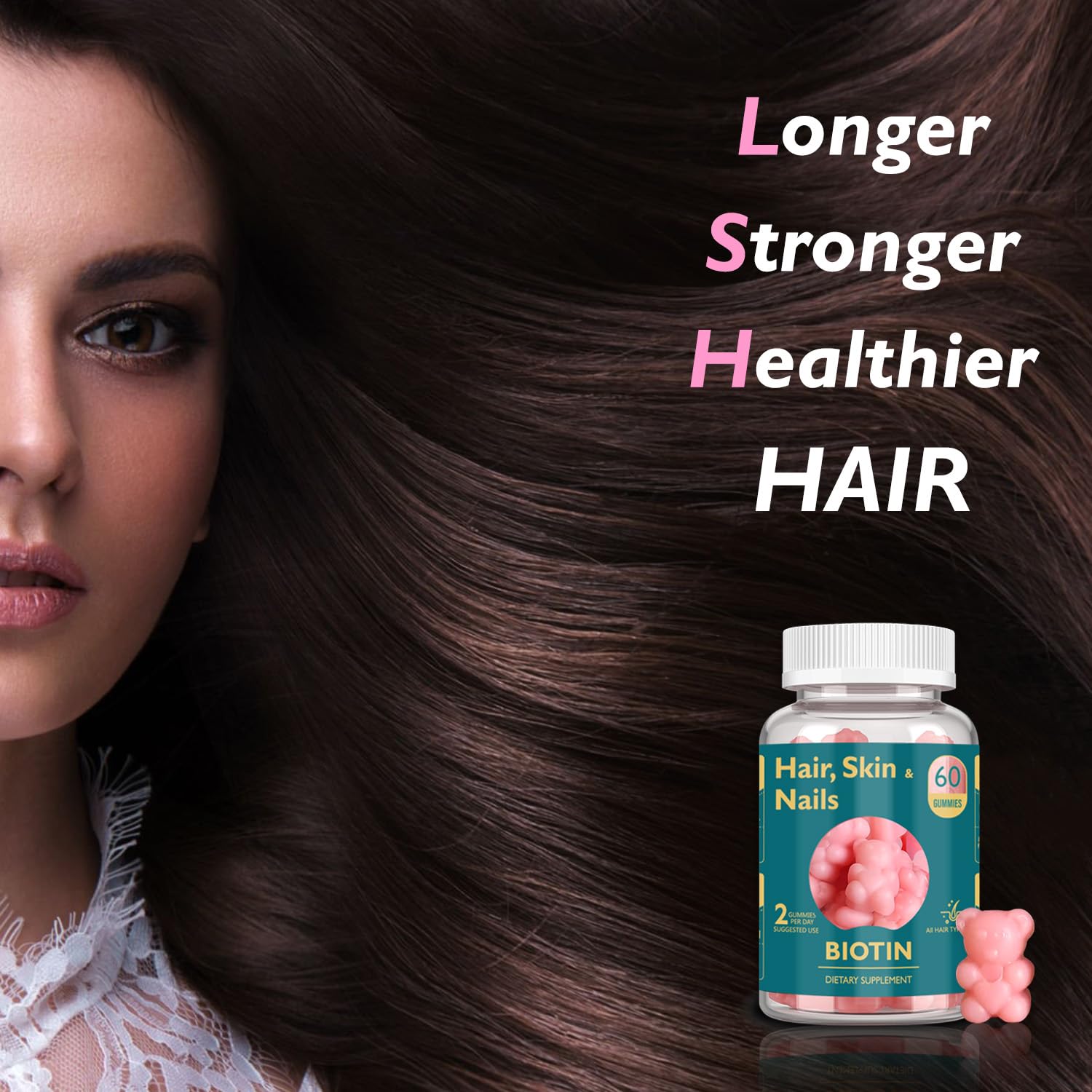 Ficpoud Biotin Gummies with a background of beauty products