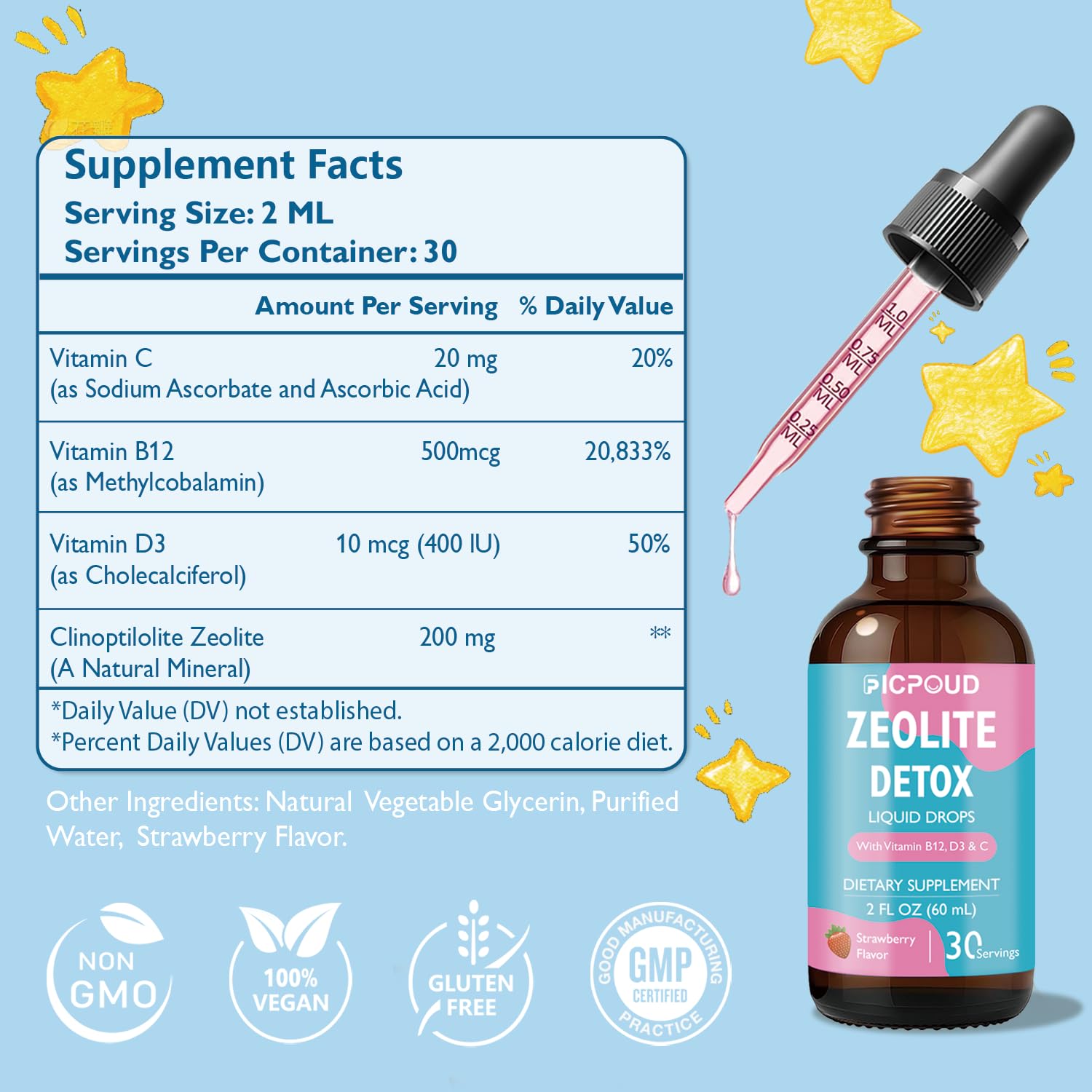 Ficpoud Zeolite Drops 30ml bottle with strawberry flavour