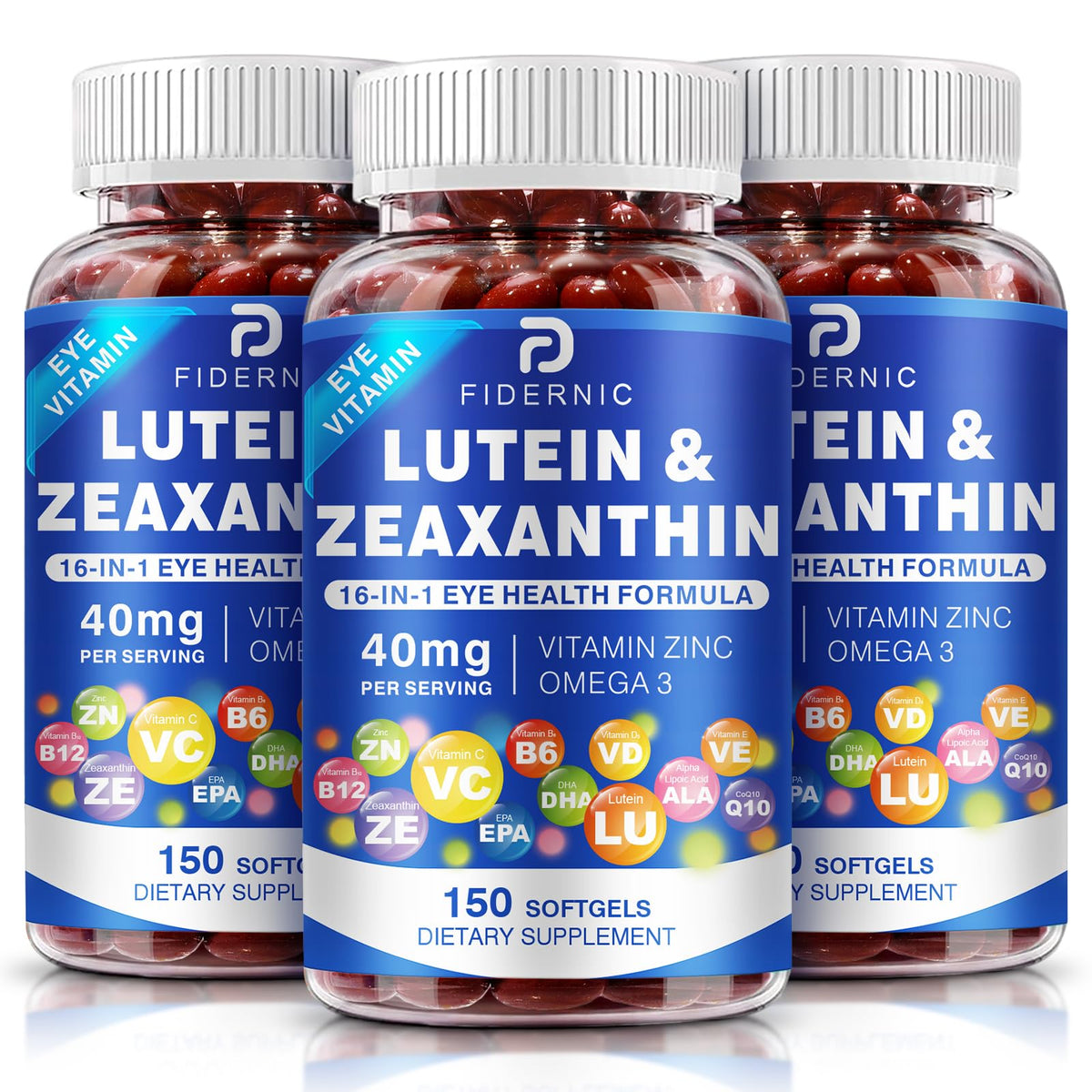 FIDERNIC Lutein & Zeaxanthin softgels front view