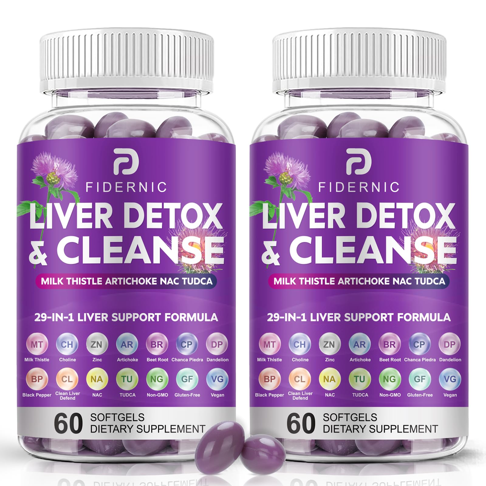 FIDERNIC Milk Thistle Liver Supplement 60 Softgels front view