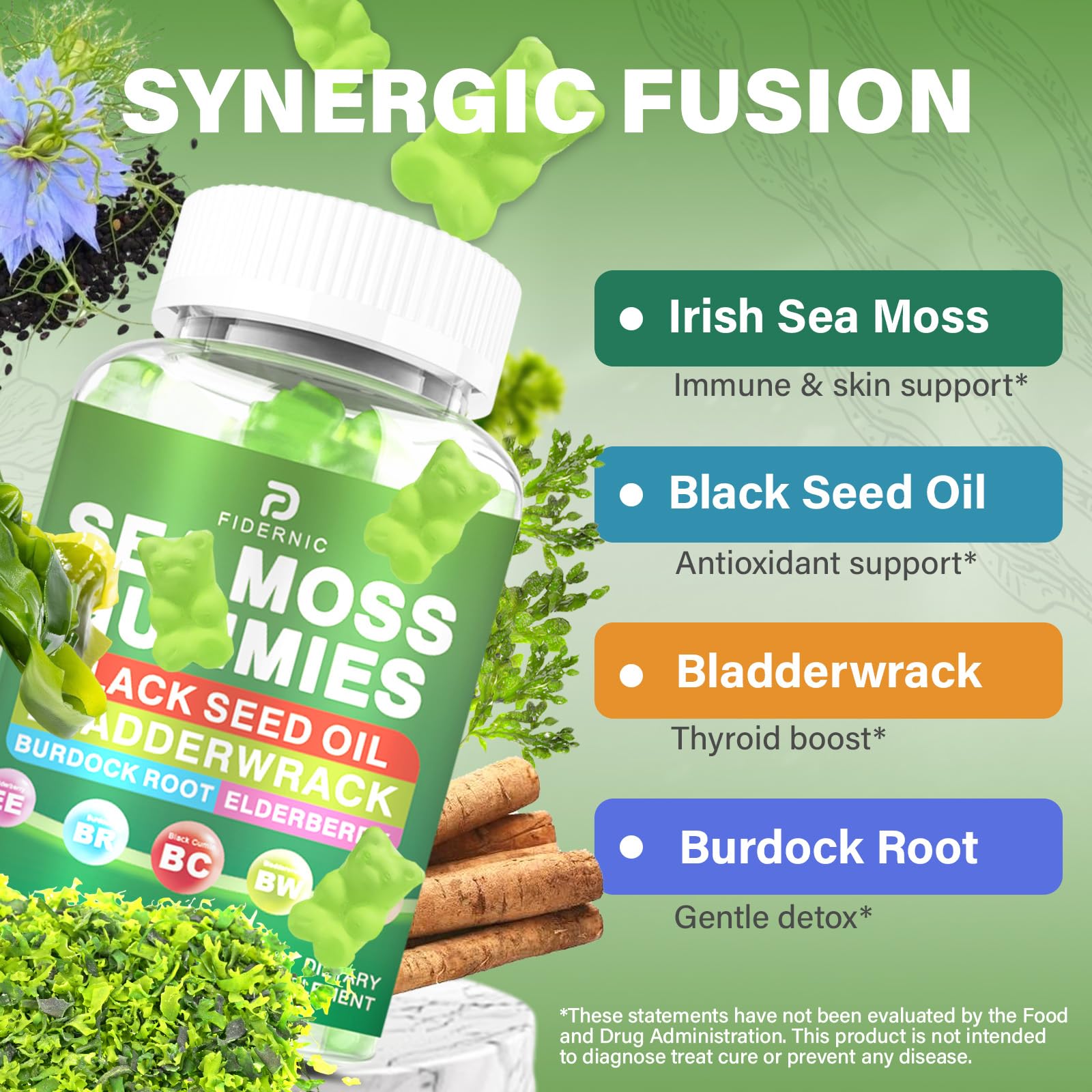 FIDERNIC Sea Moss Gummies individual gummy close-up