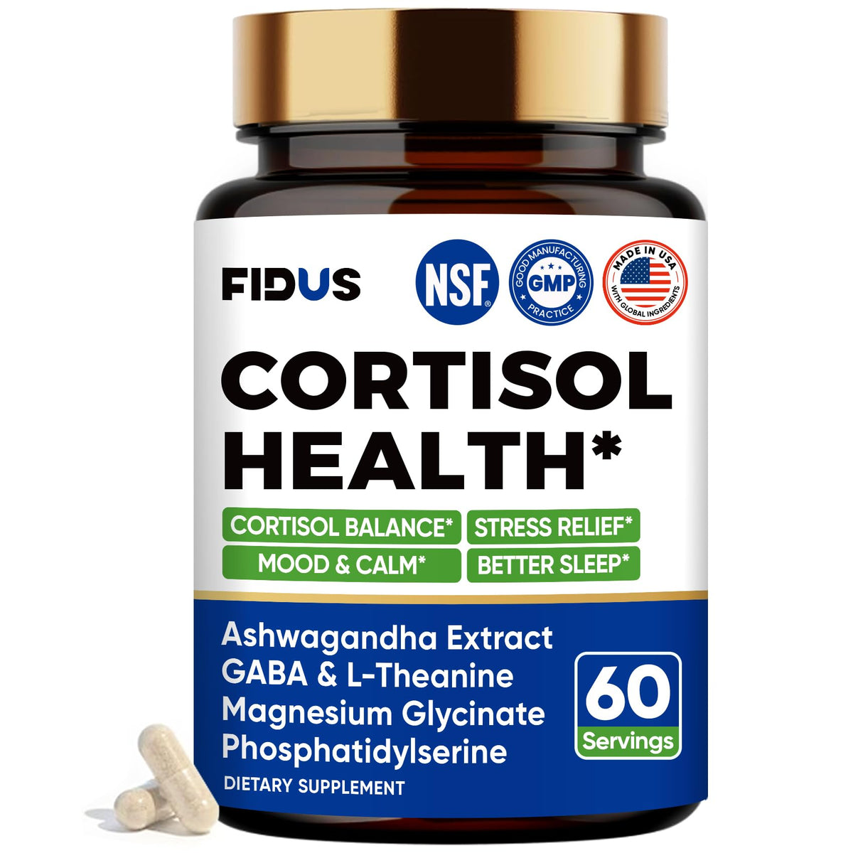Fidus Cortisol Supplement 60 Count front view