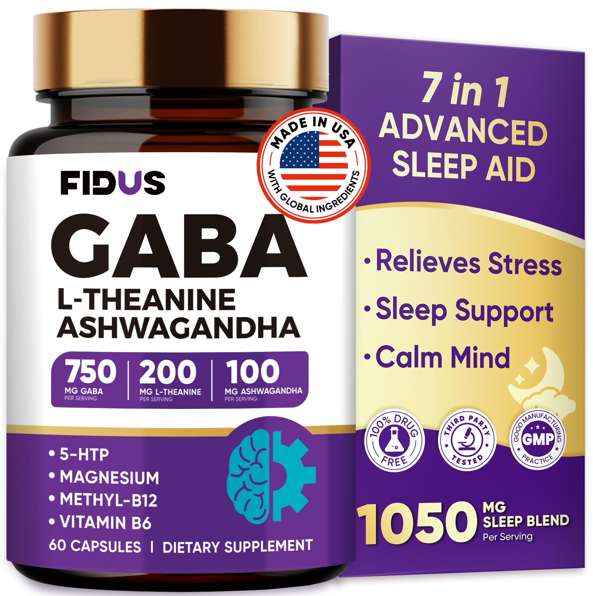 Fidus GABA Supplements 1050mg Blend front view of packaging