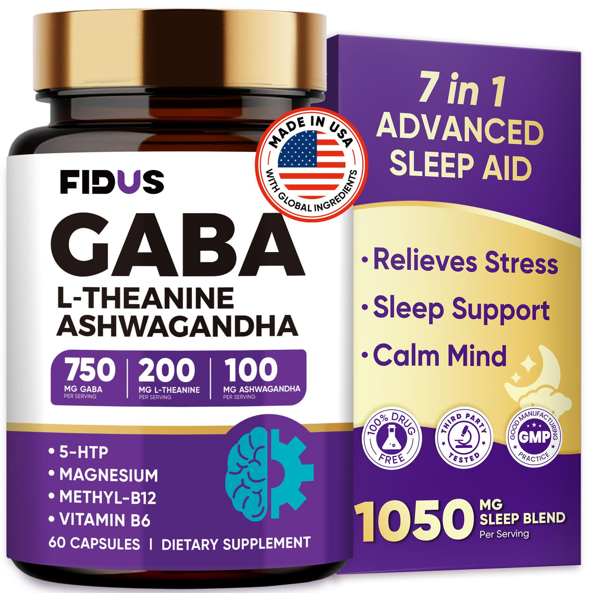 Fidus GABA Supplements 1050mg Blend front view of packaging
