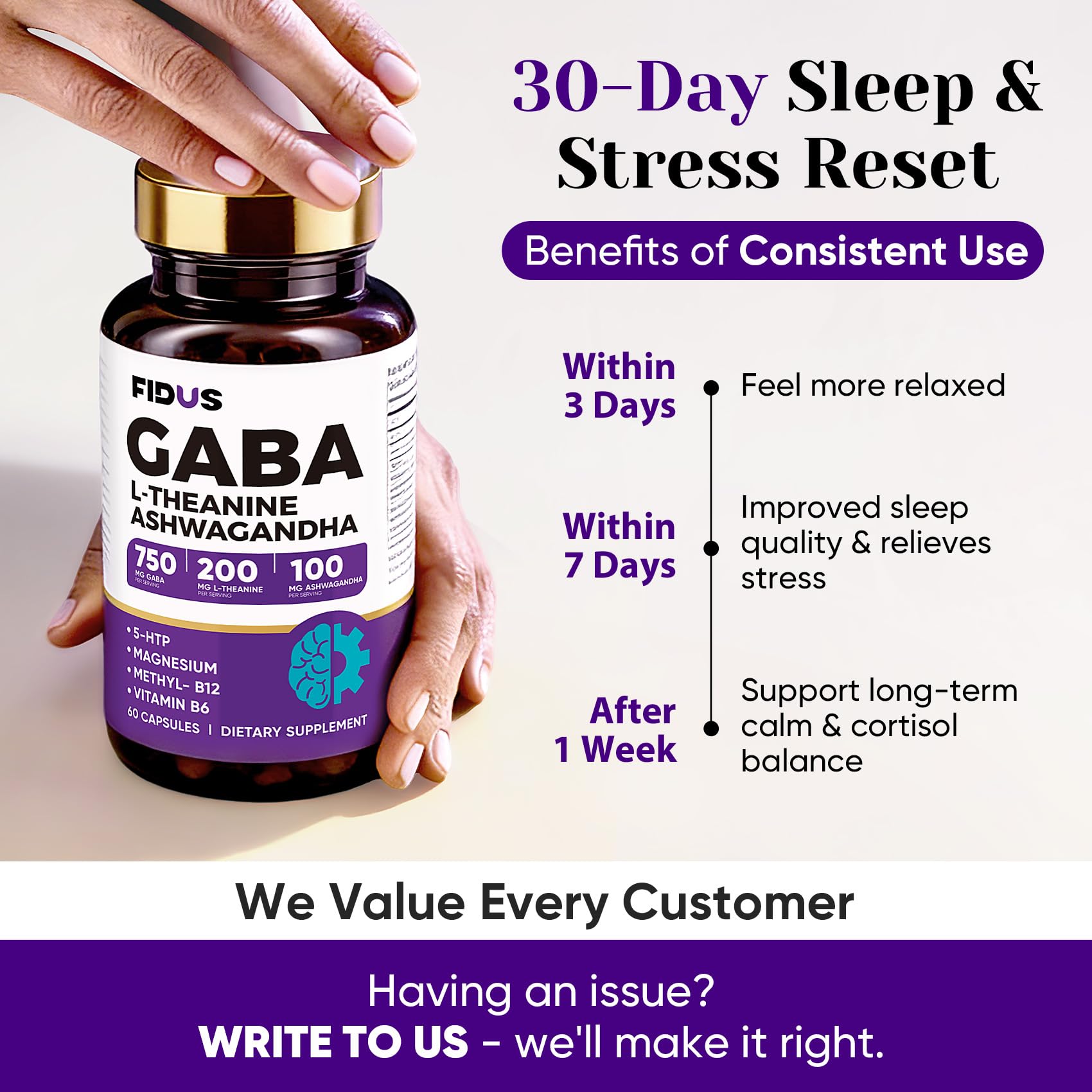 Fidus GABA Supplements 1050mg Blend with a measuring spoon