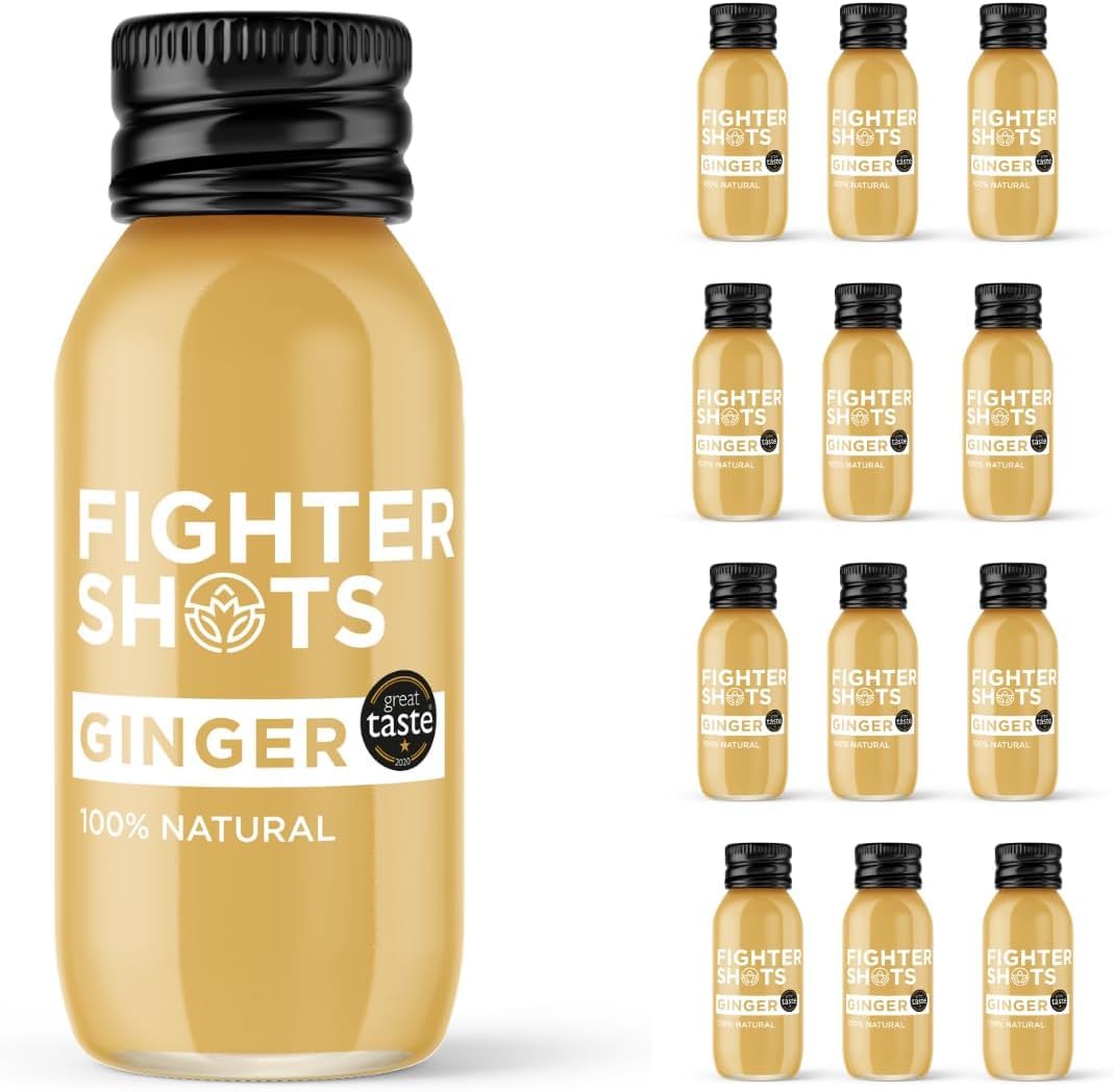 Fighter Shots Ginger Shots front view in recyclable glass bottle