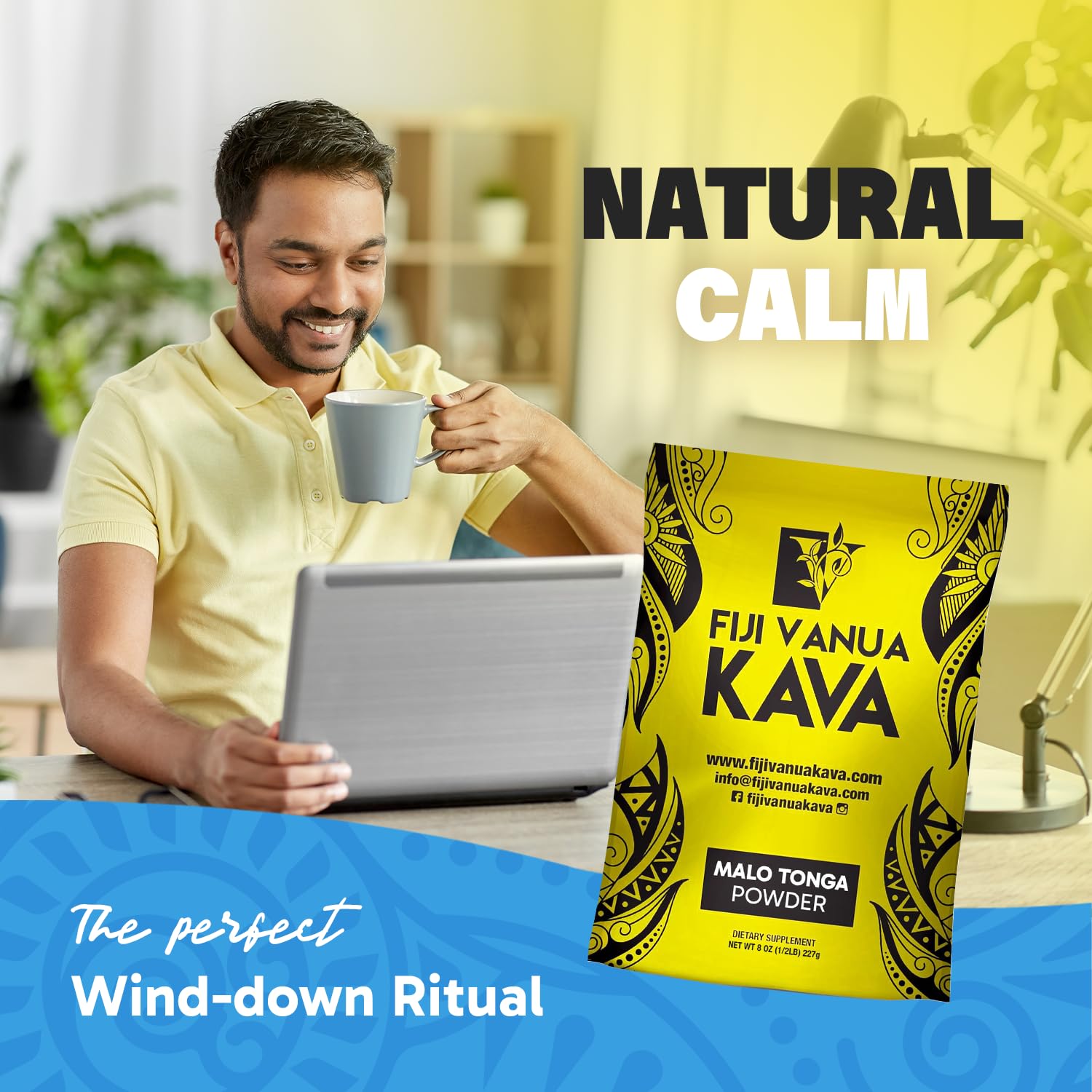 Fiji Vanua Kava serving suggestion with strainer