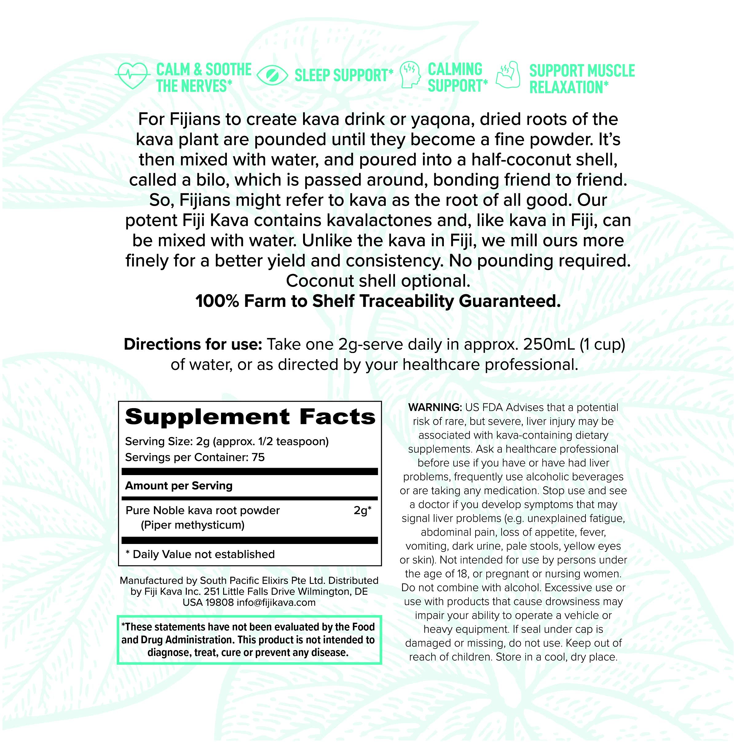 FijiKava Instant Kava Powder 150g scoop with powder
