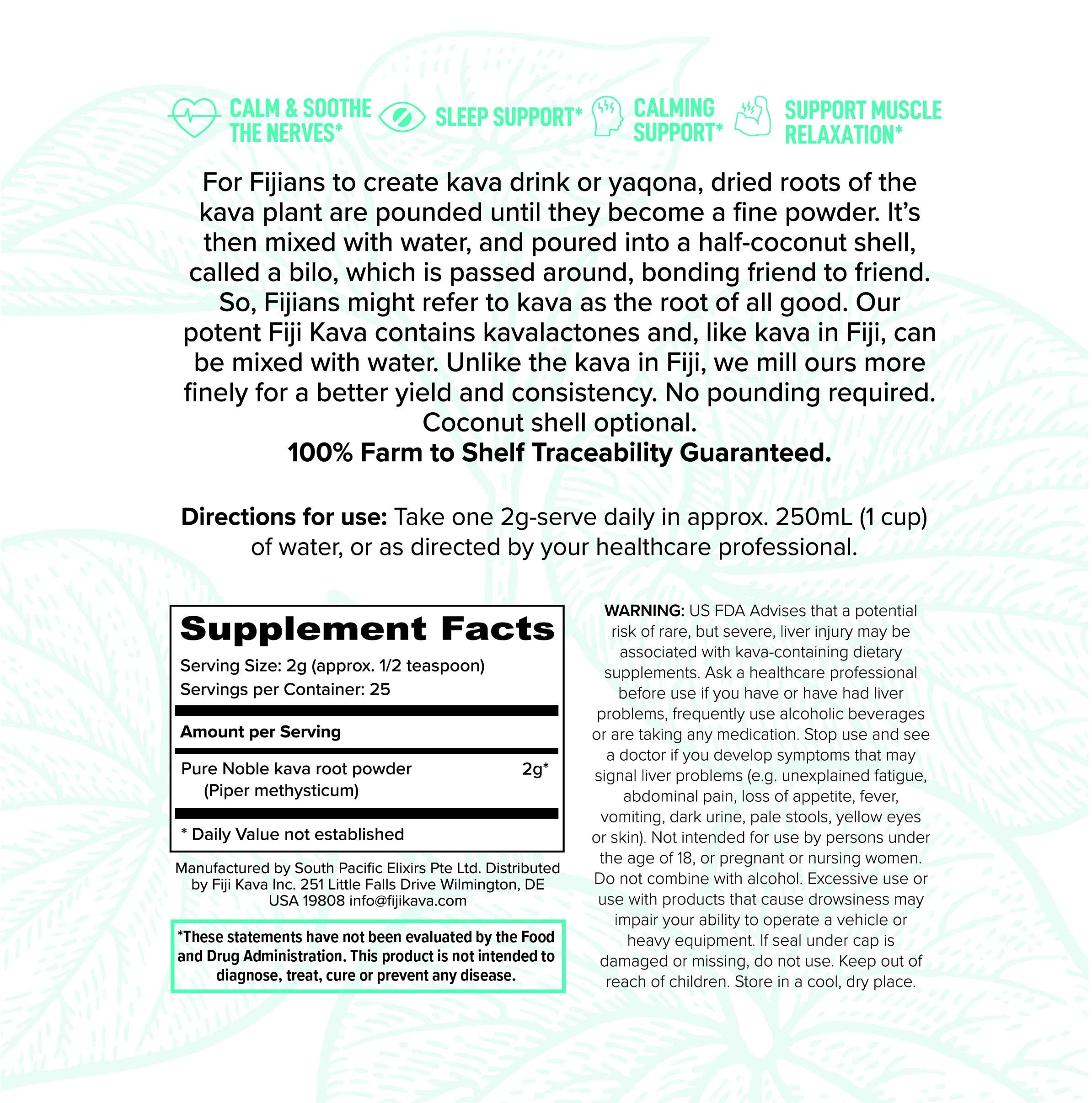 FijiKava Instant Kava Powder 50g back view packaging